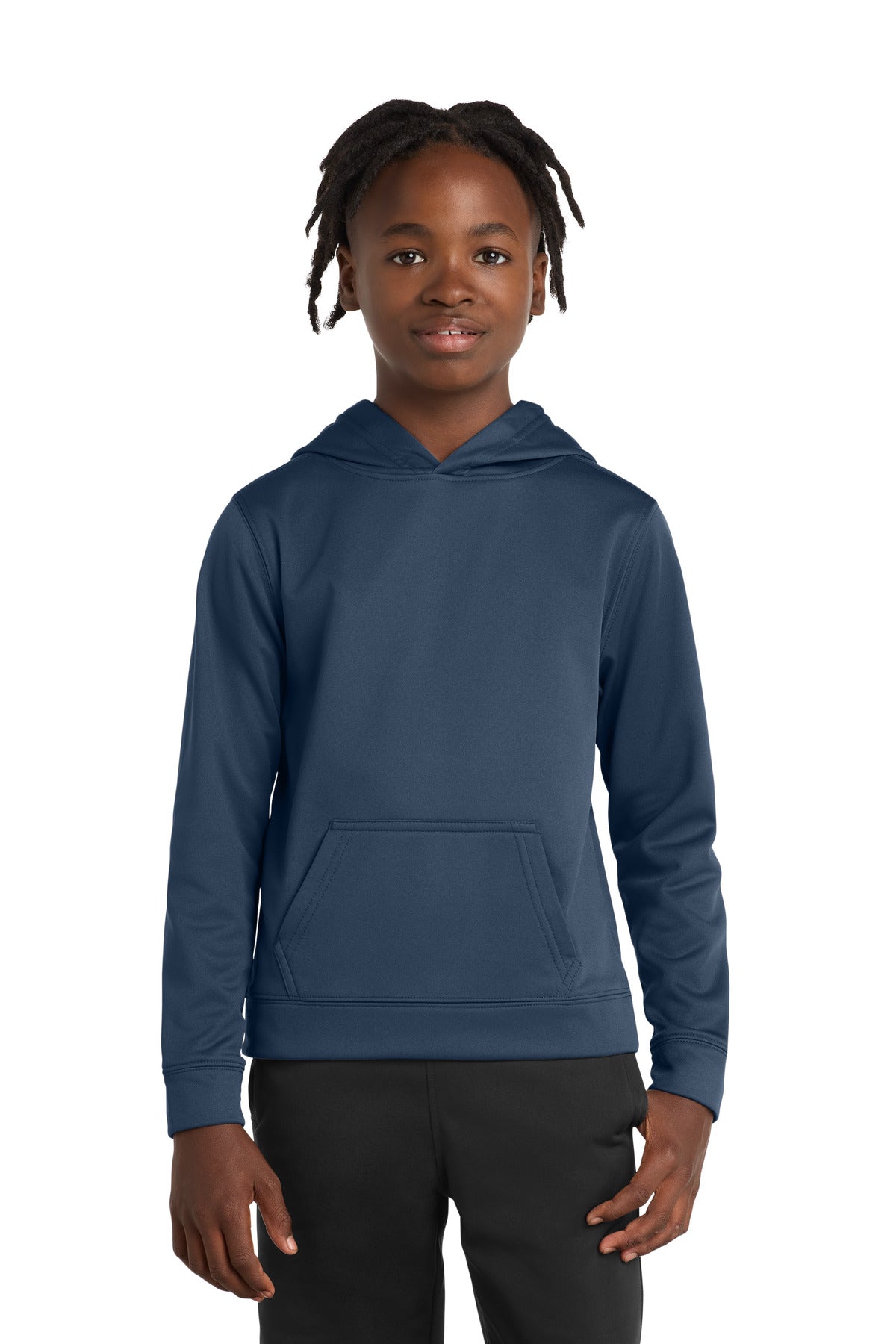 Custom logo Port & Co® Youth Performance Fleece Pullover Hooded Sweatshirt. PC590YH in Deep Navy