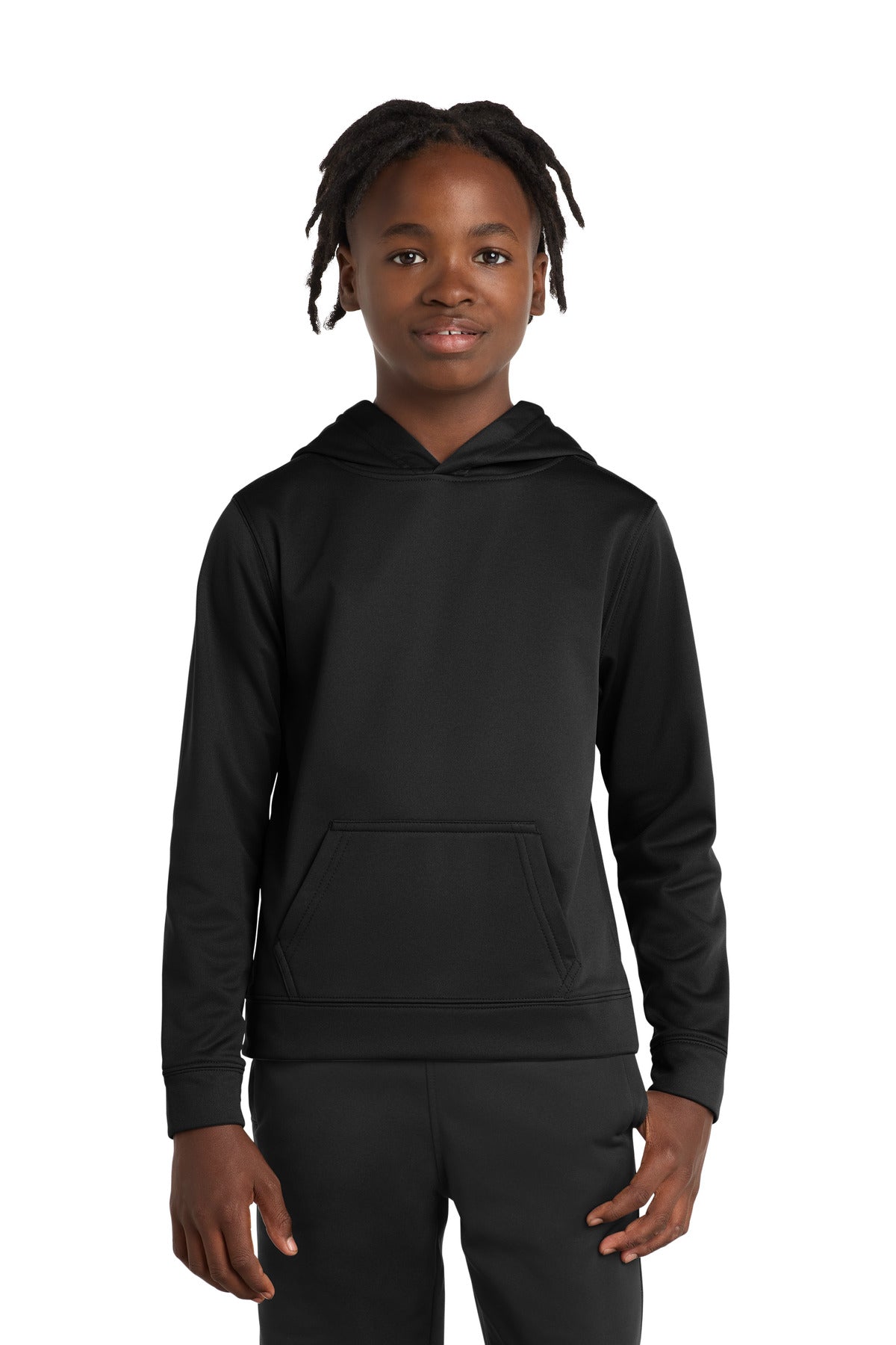 Custom logo Port & Co® Youth Performance Fleece Pullover Hooded Sweatshirt. PC590YH in Jet Black