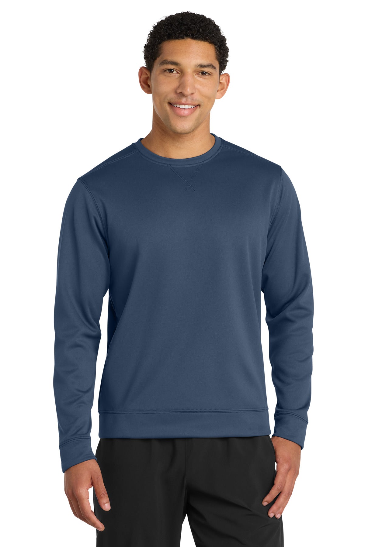 Custom logo Port & Co® Performance Fleece Crewneck Sweatshirt. PC590 in Deep Navy