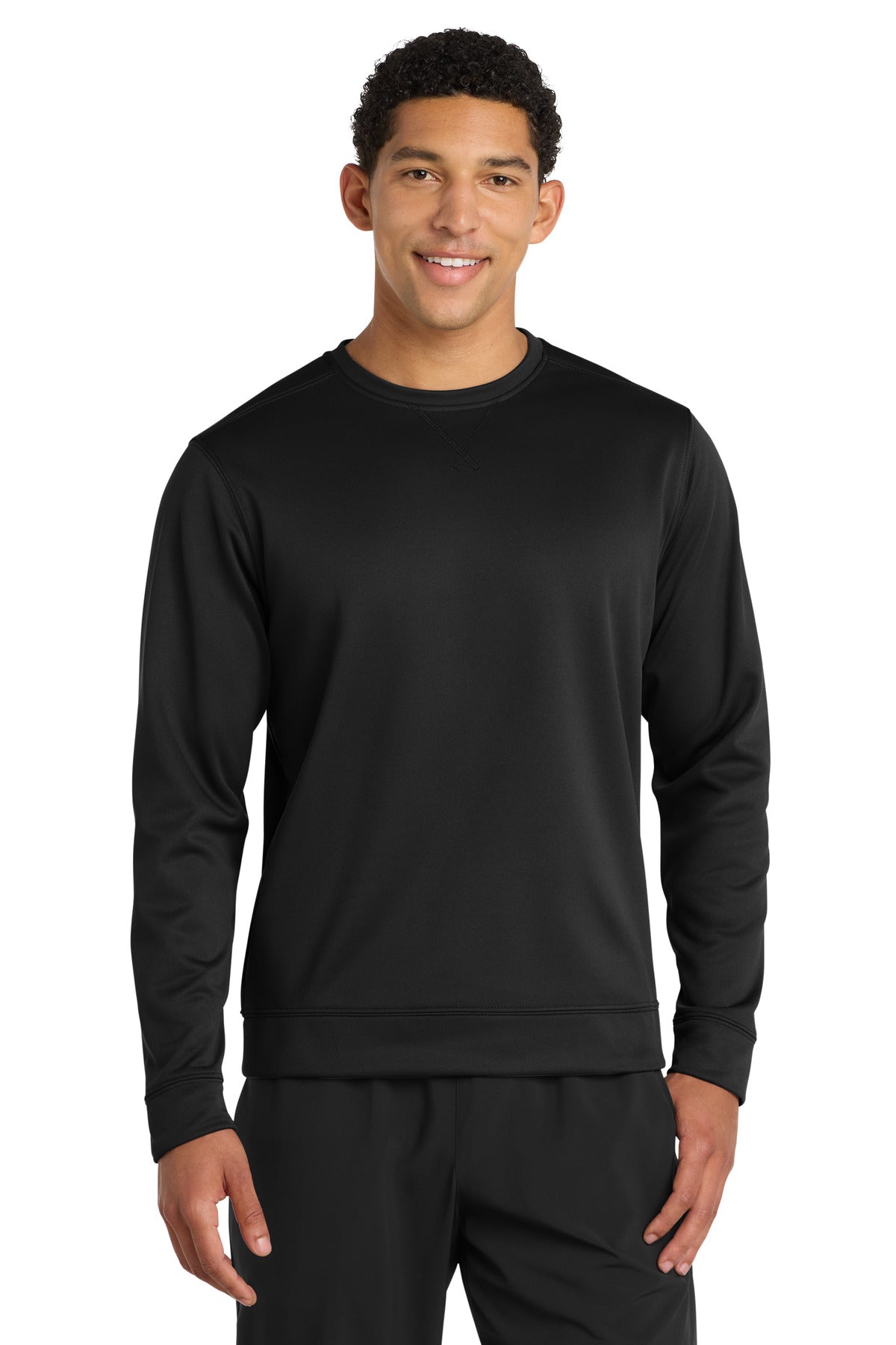 Custom logo Port & Co® Performance Fleece Crewneck Sweatshirt. PC590 in Jet Black