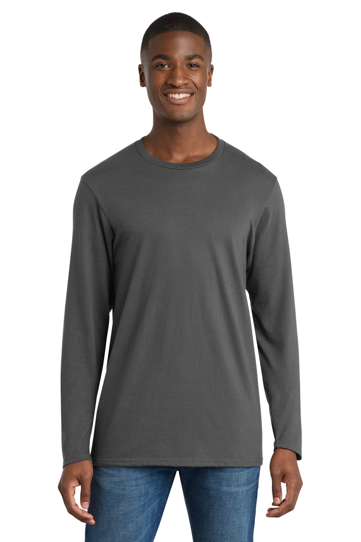 Custom logo Port & Co® Long Sleeve Bouncer Tee PC600LS in Coal Grey