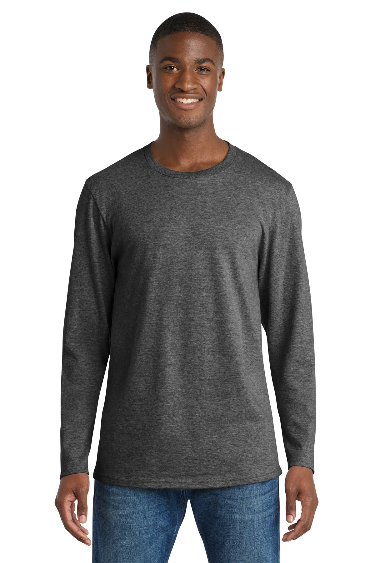 Custom logo Port & Co® Long Sleeve Bouncer Tee PC600LS in Dark Heather Grey
