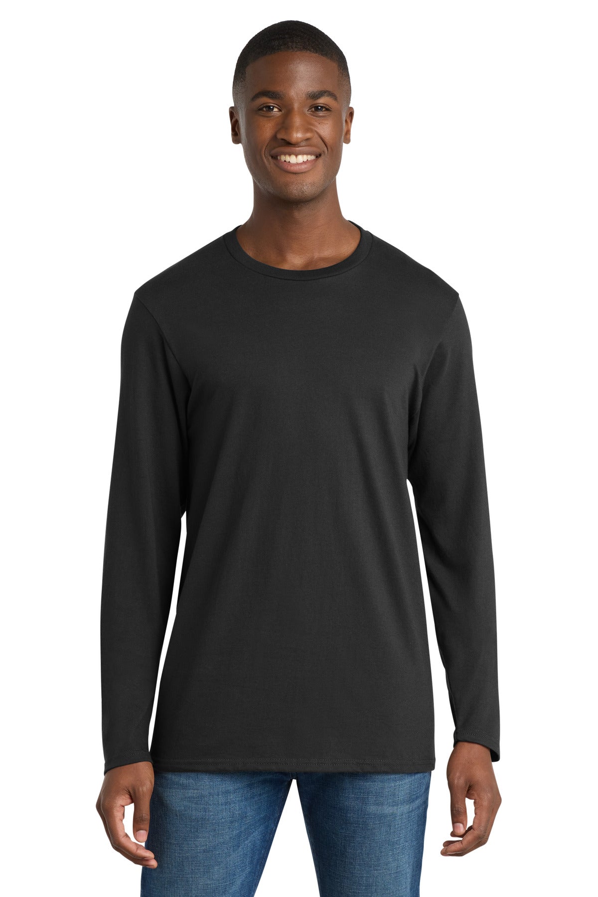 Custom logo Port & Co® Long Sleeve Bouncer Tee PC600LS in Deep Black