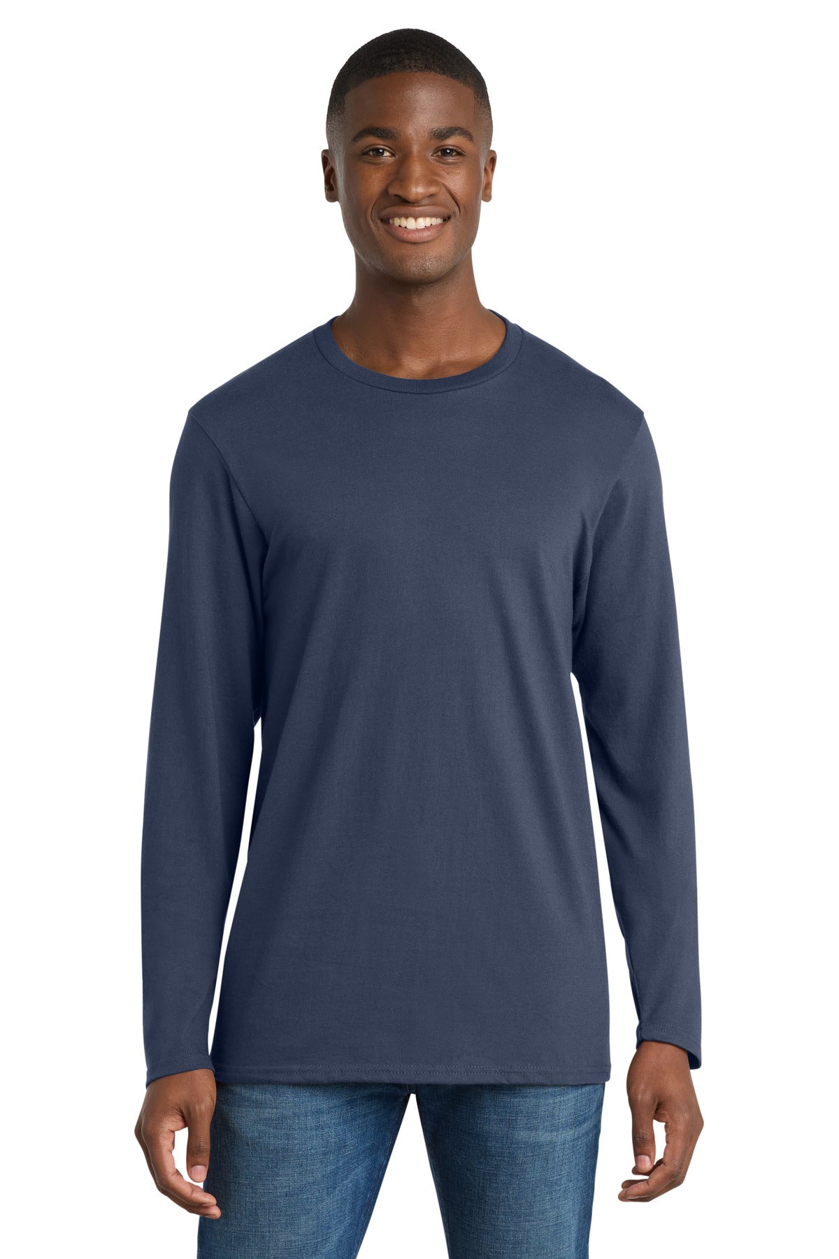 Custom logo Port & Co® Long Sleeve Bouncer Tee PC600LS in Navy Blue