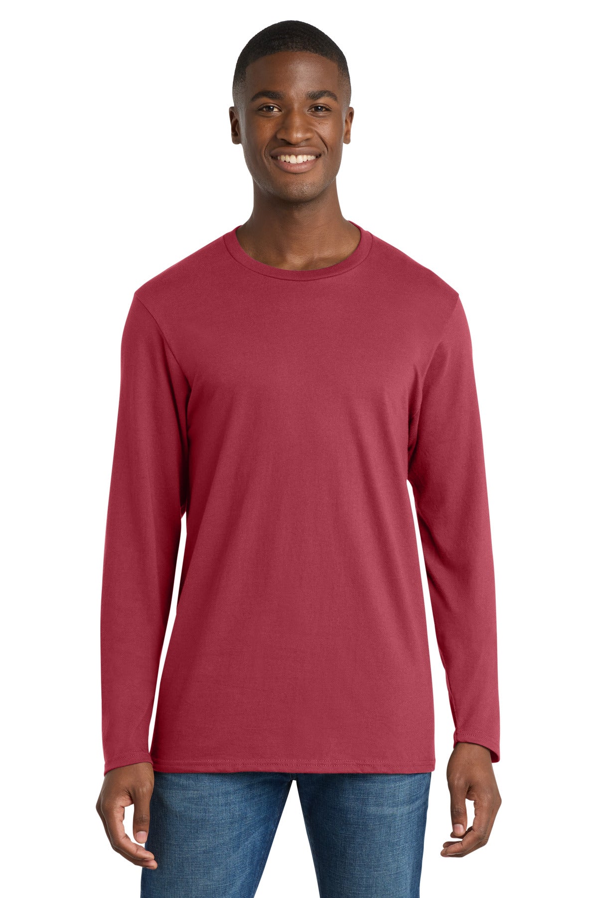 Custom logo Port & Co® Long Sleeve Bouncer Tee PC600LS in Rich Red