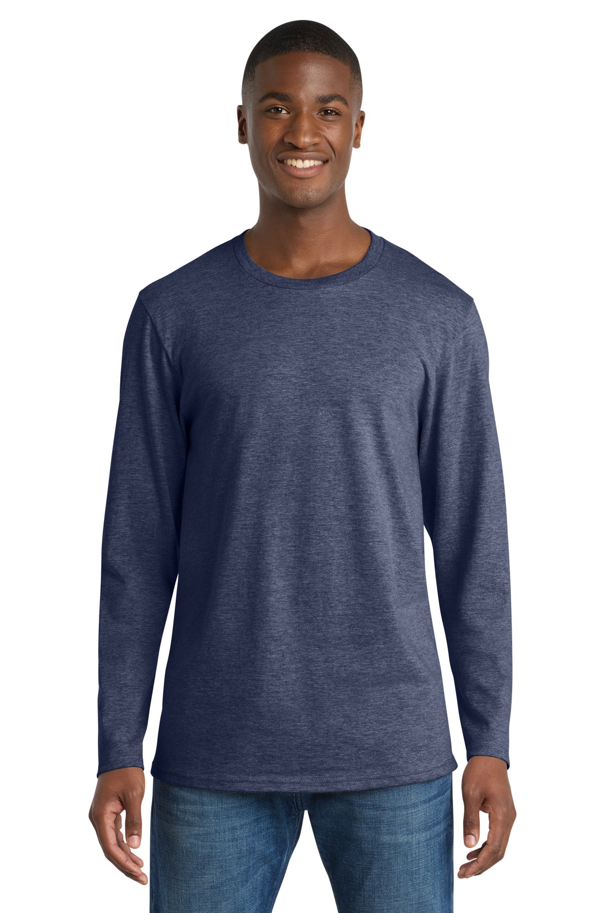 Custom logo Port & Co® Long Sleeve Bouncer Tee PC600LS in Team Navy Heather