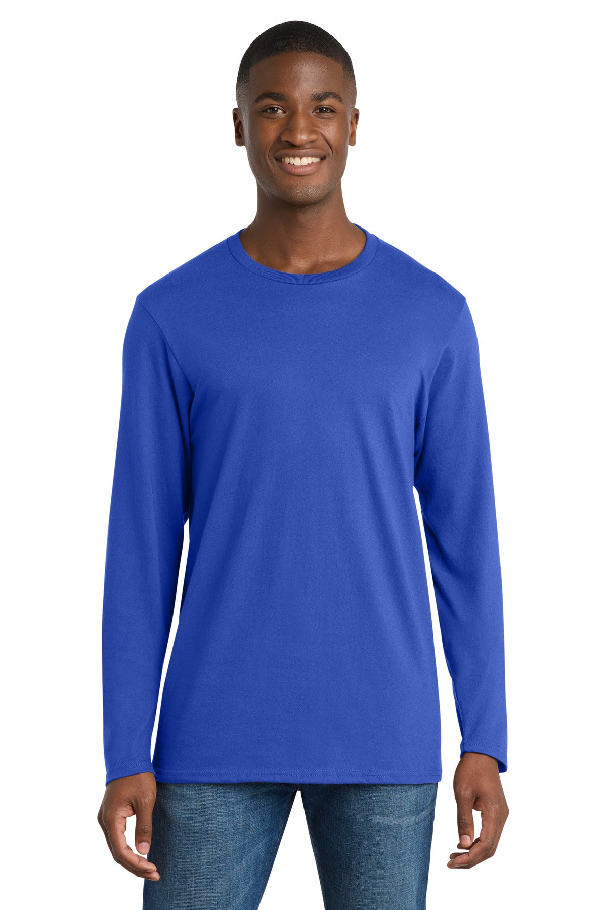 Custom logo Port & Co® Long Sleeve Bouncer Tee PC600LS in True Royal