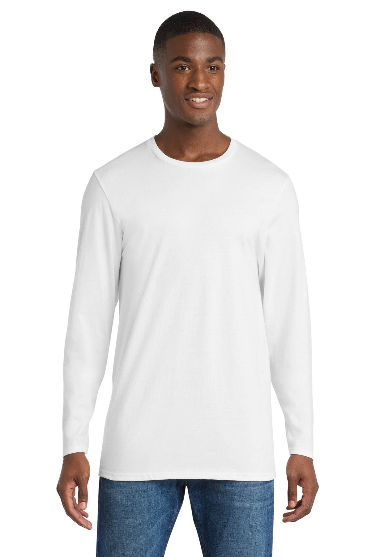 Custom logo Port & Co® Long Sleeve Bouncer Tee PC600LS in White