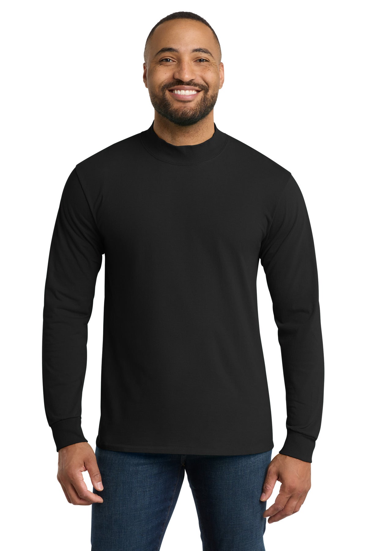 Custom logo Port & Co® Essential Mock Turtleneck.  PC61M in Jet Black