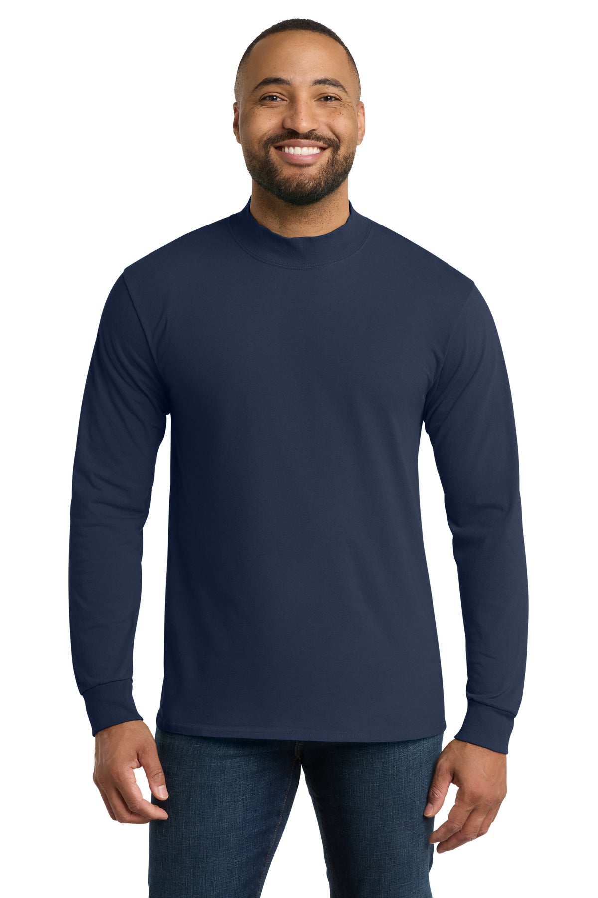 Custom logo Port & Co® Essential Mock Turtleneck.  PC61M in Navy