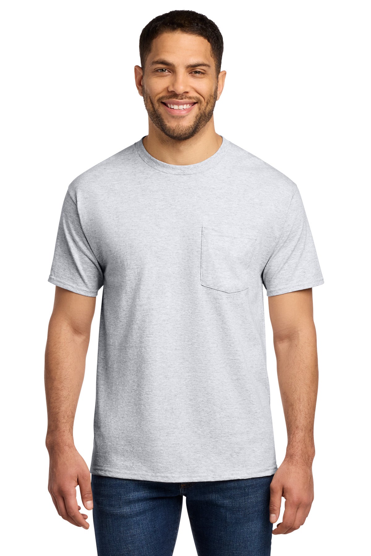 Custom logo Port & Co® Tall Essential Pocket Tee. PC61PT in Ash
