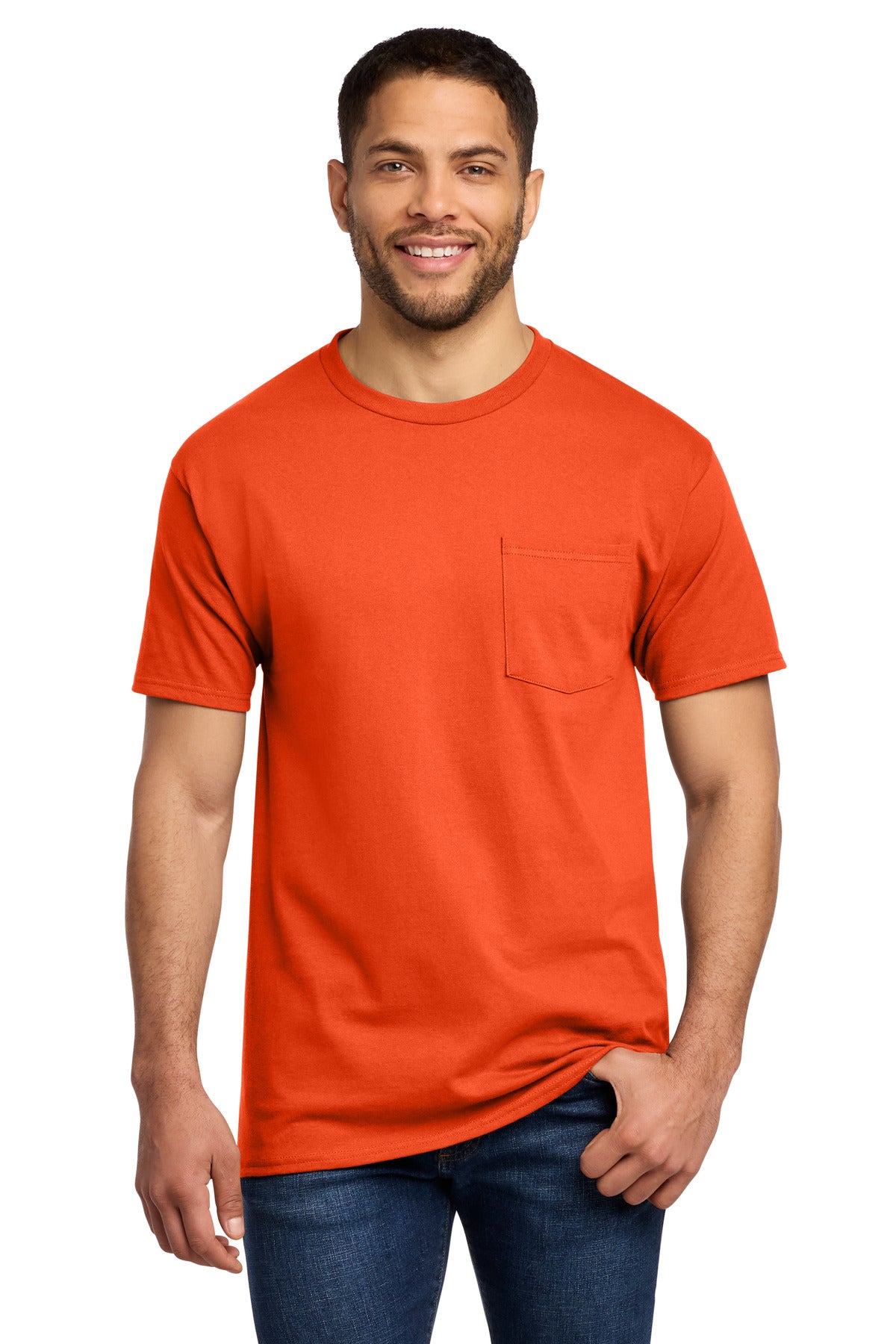 Custom logo Port & Co® Tall Essential Pocket Tee. PC61PT in Orange