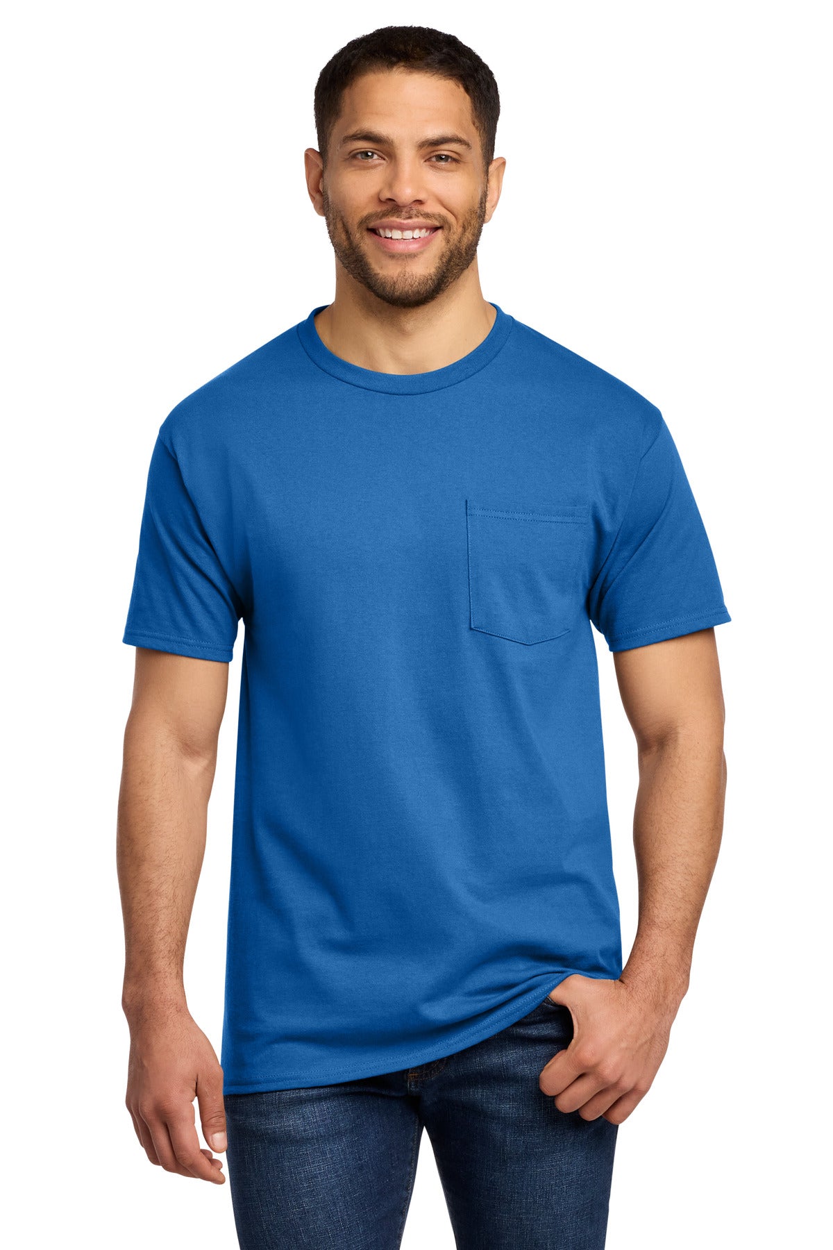 Custom logo Port & Co® Tall Essential Pocket Tee. PC61PT in Royal