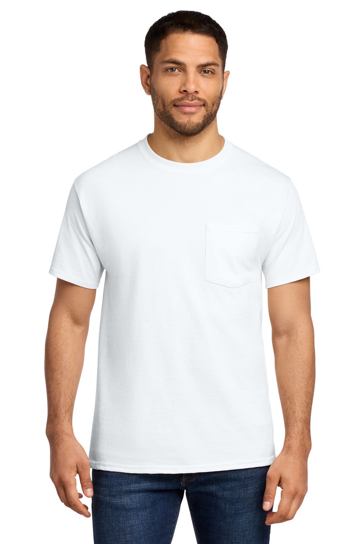 Custom logo Port & Co® Tall Essential Pocket Tee. PC61PT in White