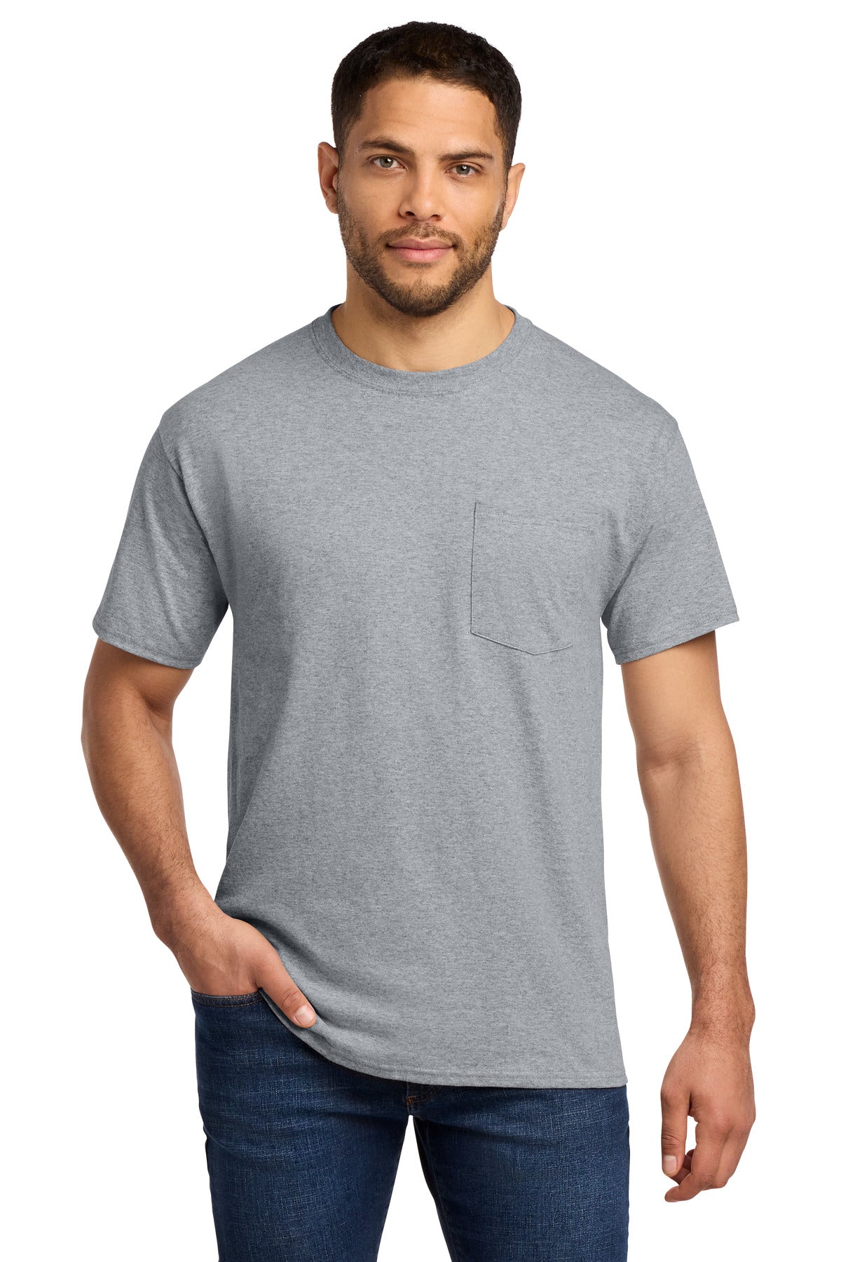 Custom logo Port & Co® Essential Pocket Tee. PC61P in Athletic Heather