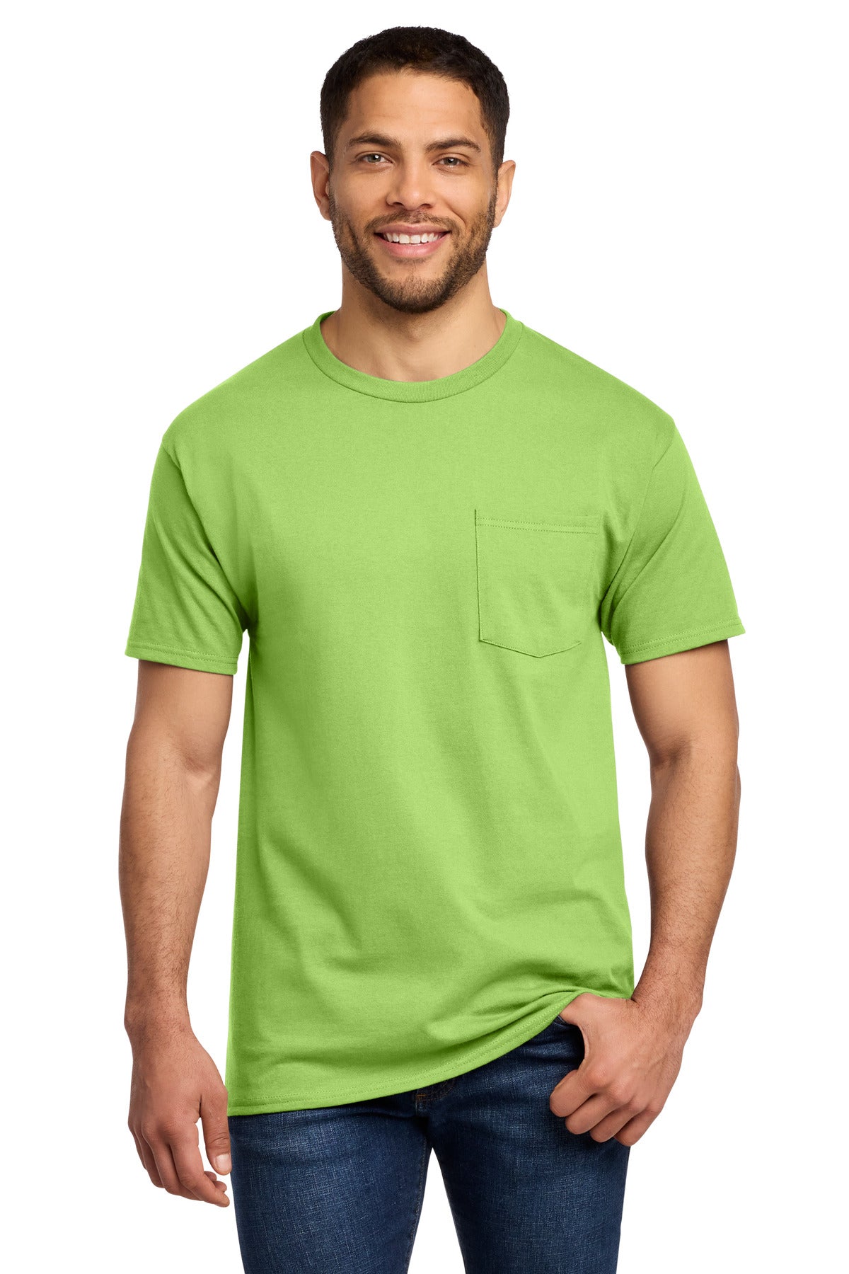 Custom logo Port & Co® Essential Pocket Tee. PC61P in Lime