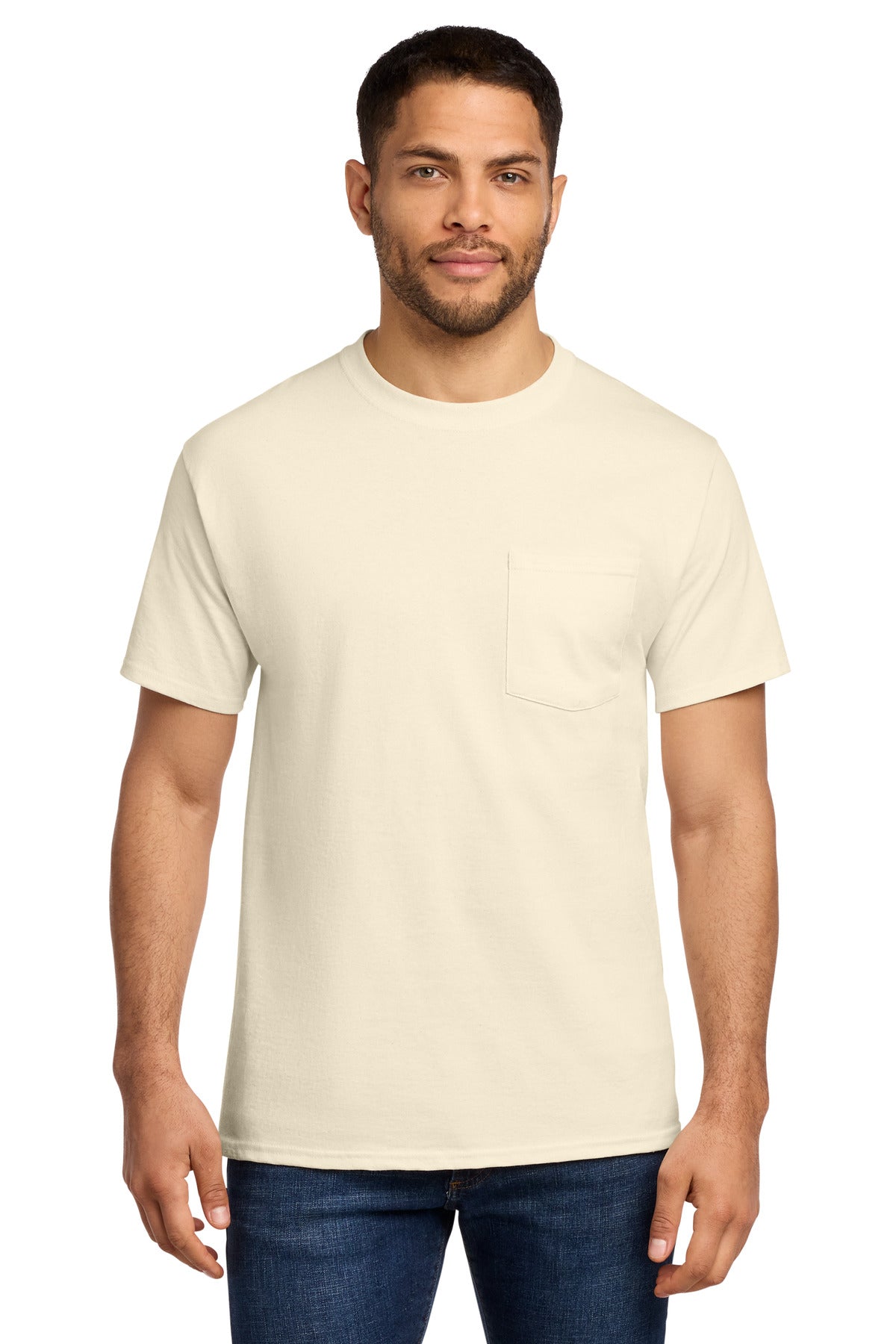 Custom logo Port & Co® Essential Pocket Tee. PC61P in Natural
