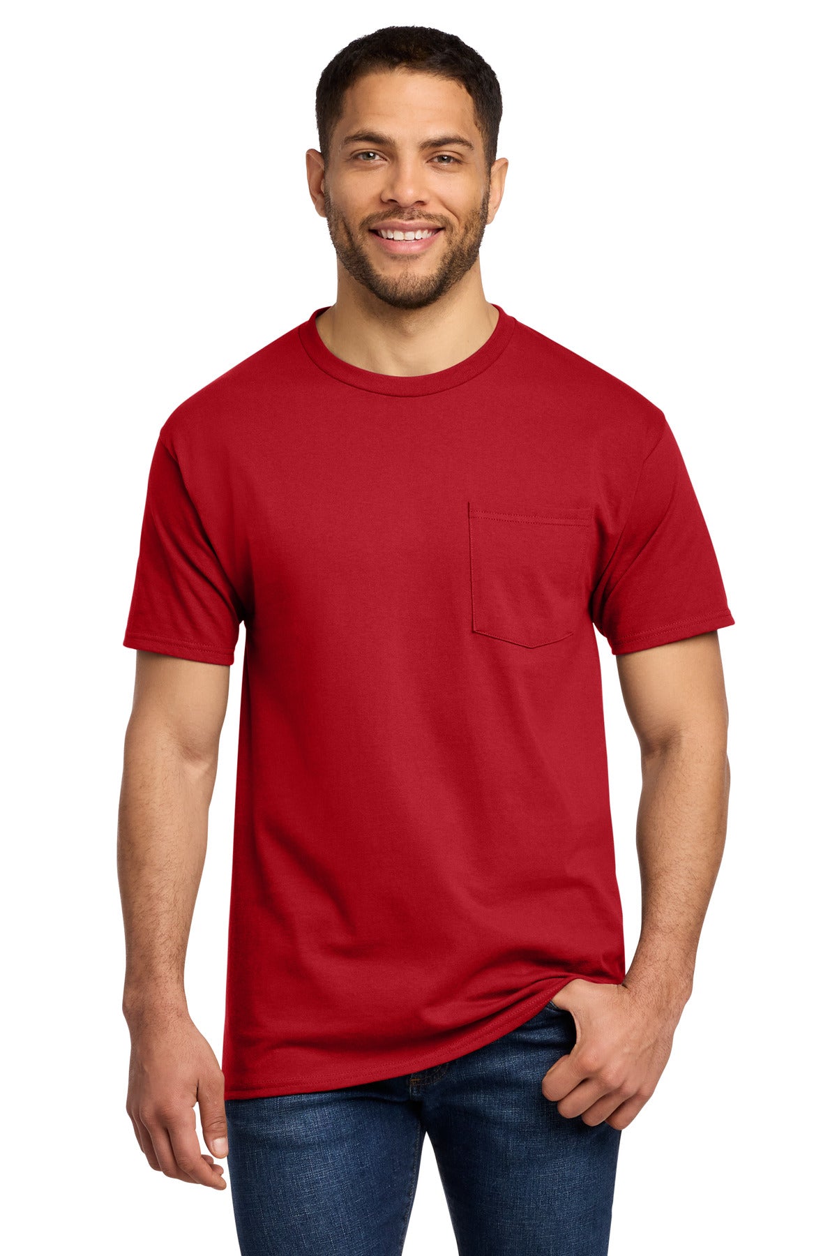 Custom logo Port & Co® Essential Pocket Tee. PC61P in Red
