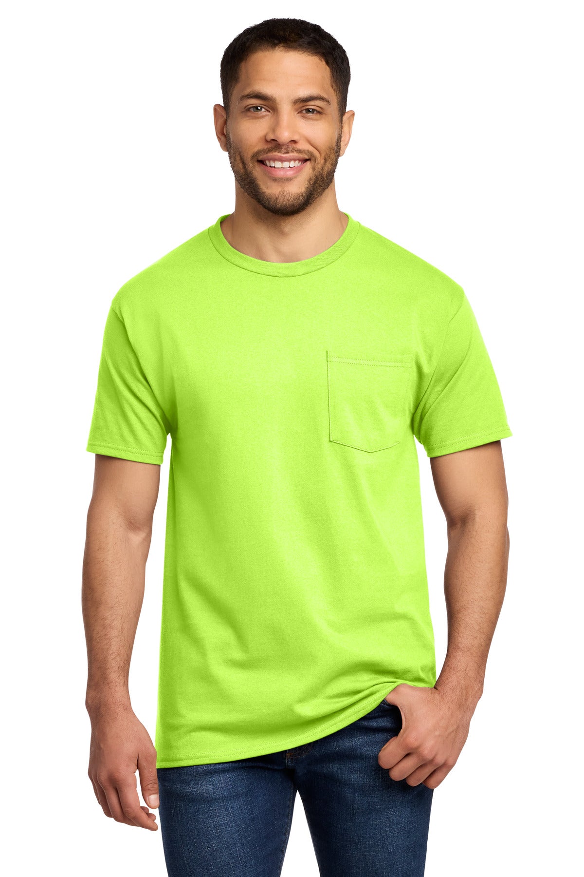 Custom logo Port & Co® Essential Pocket Tee. PC61P in S. Green