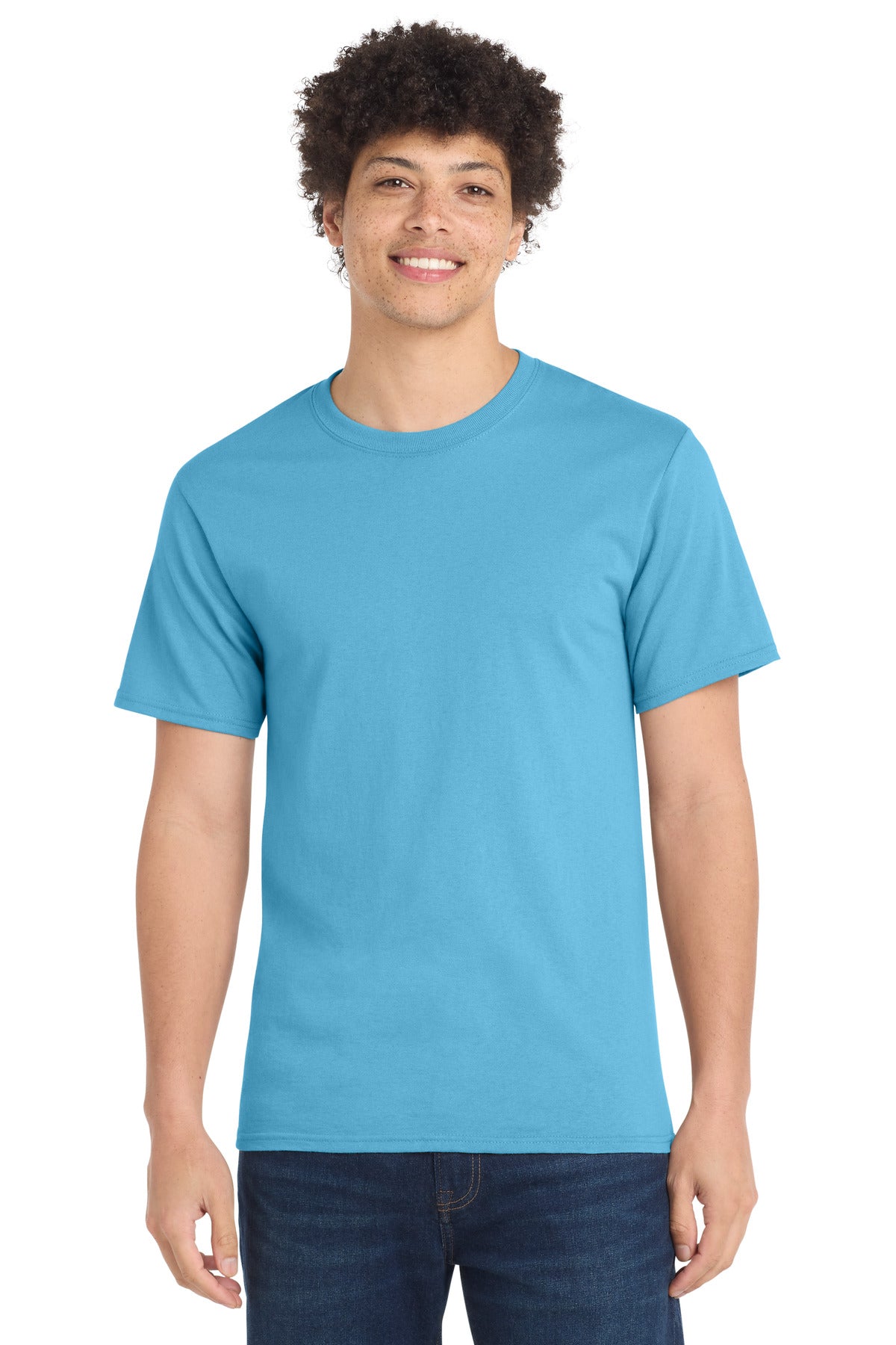 Custom logo Port & Co® Tall Essential Tee.  PC61T in Aquatic Blue