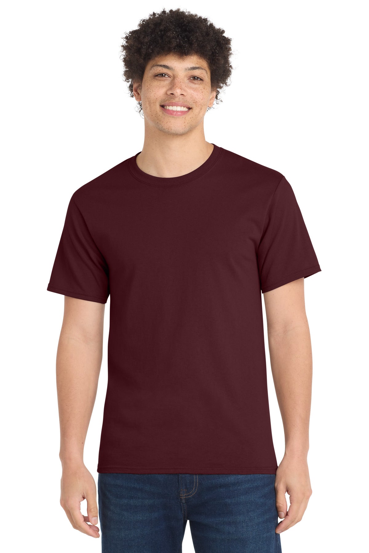 Custom logo Port & Co® Tall Essential Tee.  PC61T in Athletic Maroon