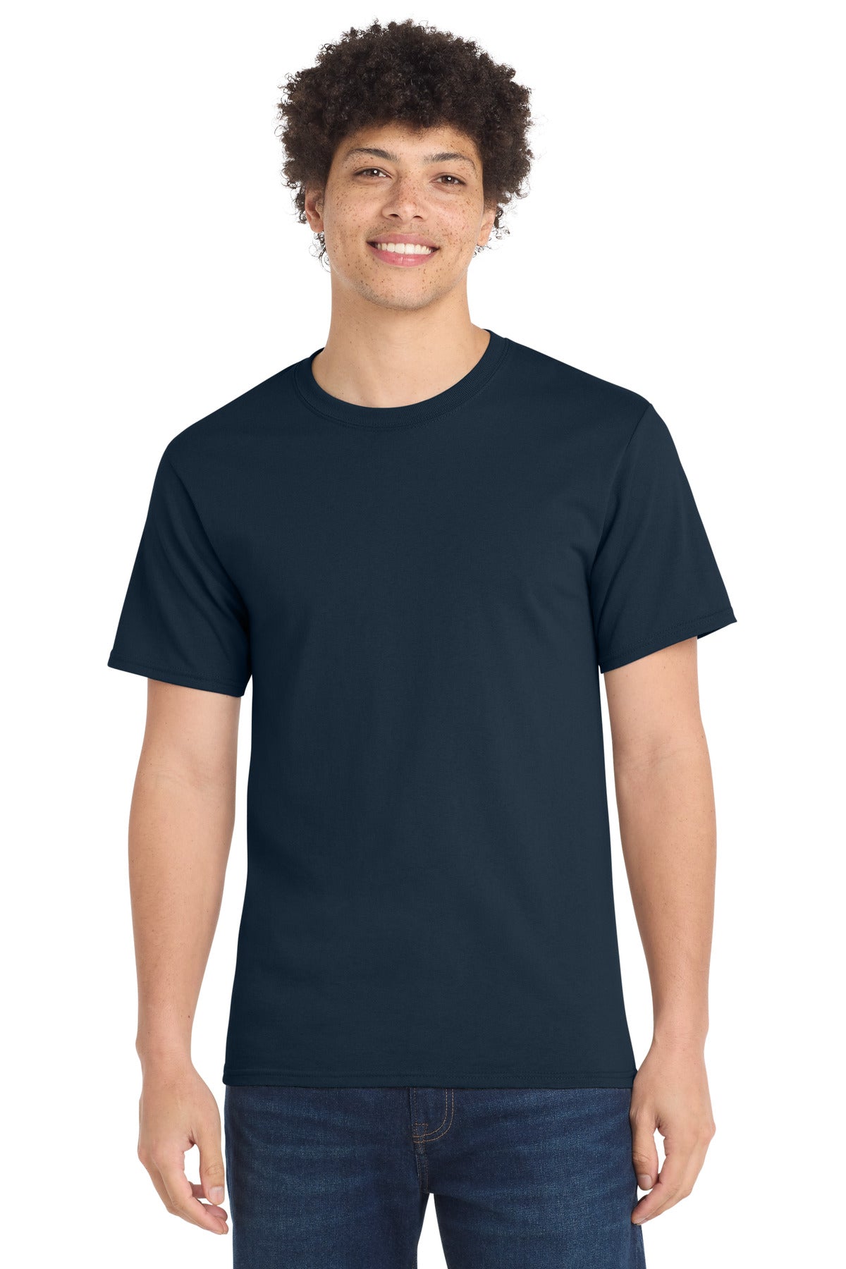 Custom logo Port & Co® Tall Essential Tee.  PC61T in Deep Navy
