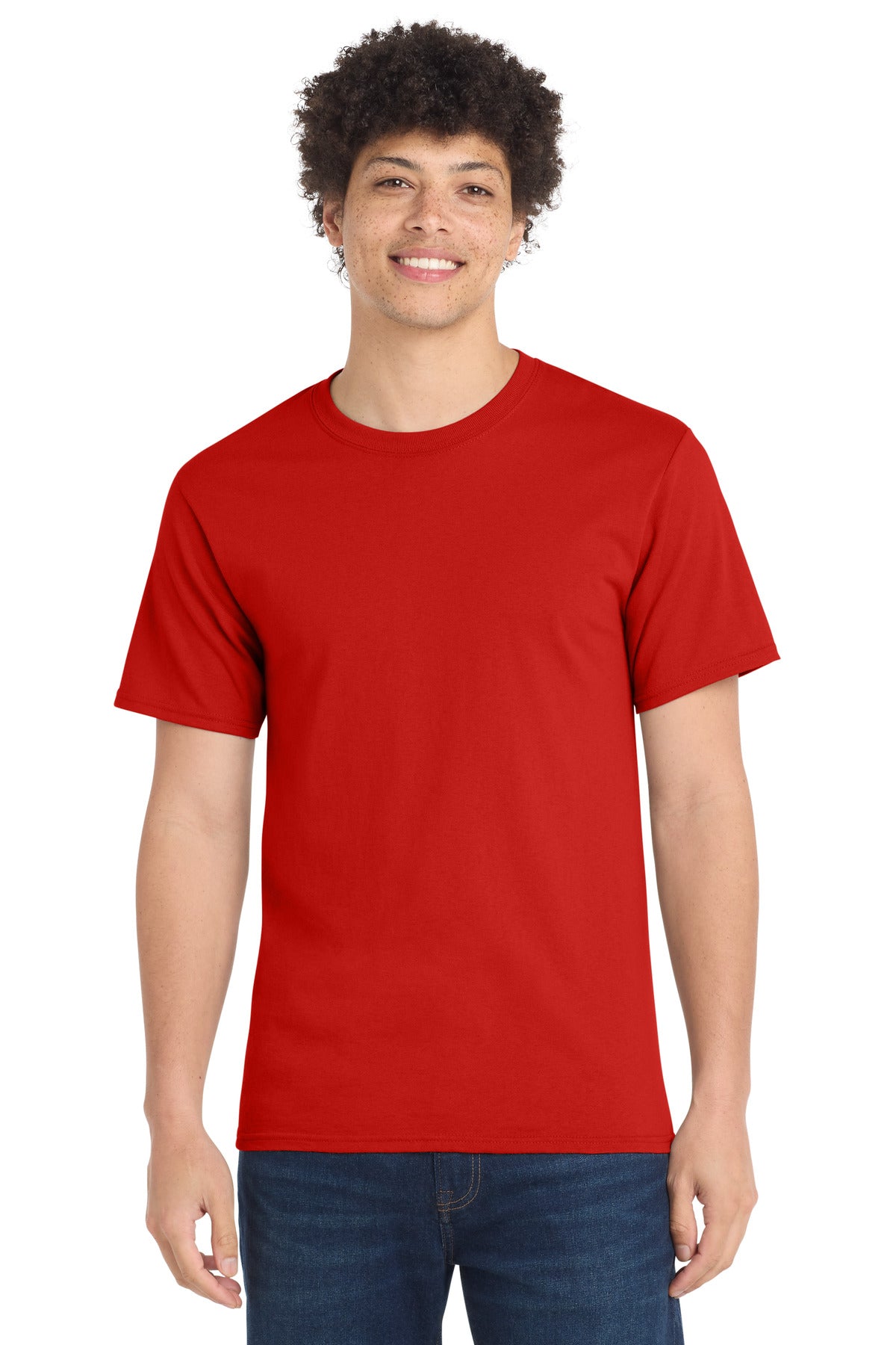 Custom logo Port & Co® Tall Essential Tee.  PC61T in Fiery Red