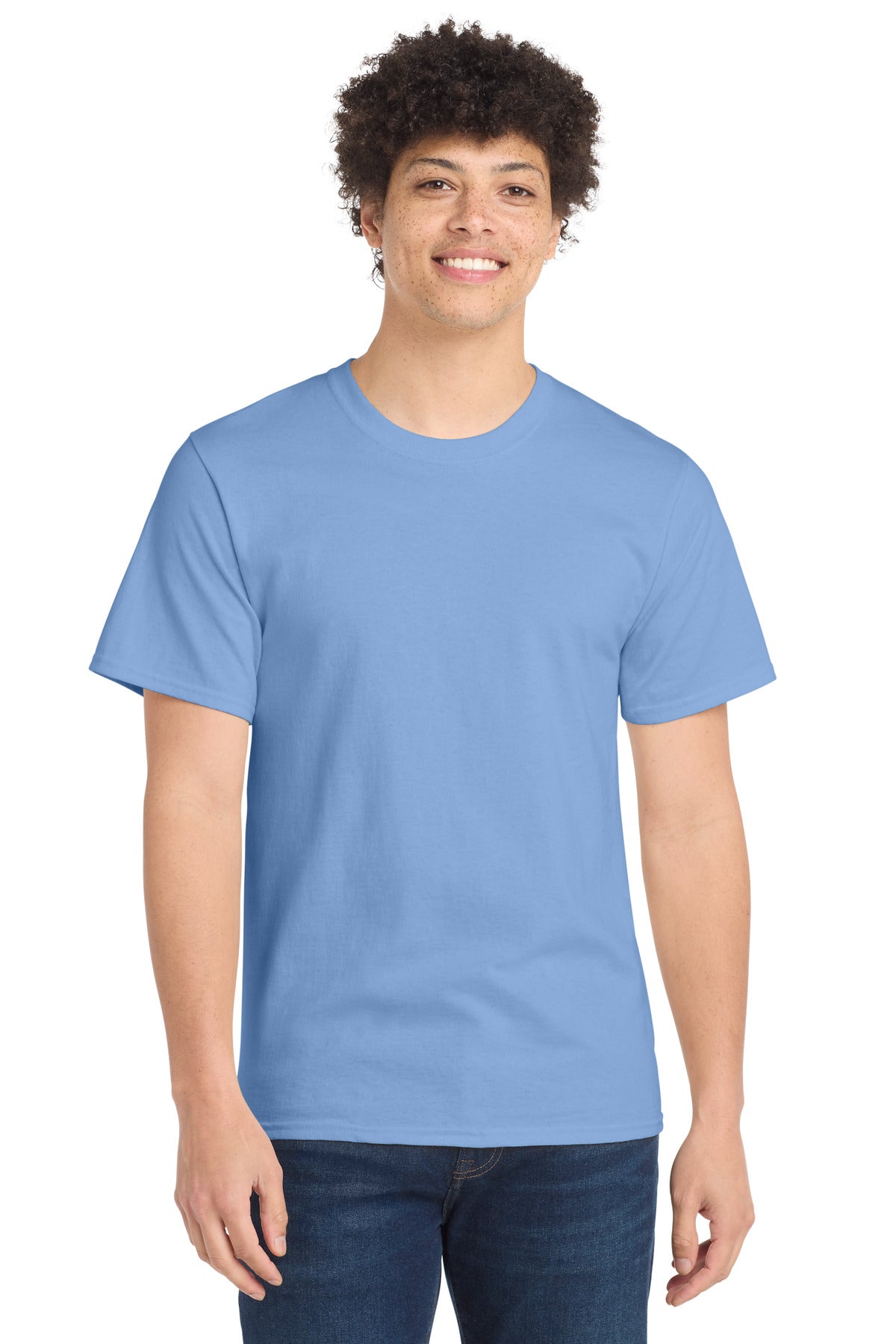 Custom logo Port & Co® Tall Essential Tee.  PC61T in Light Blue