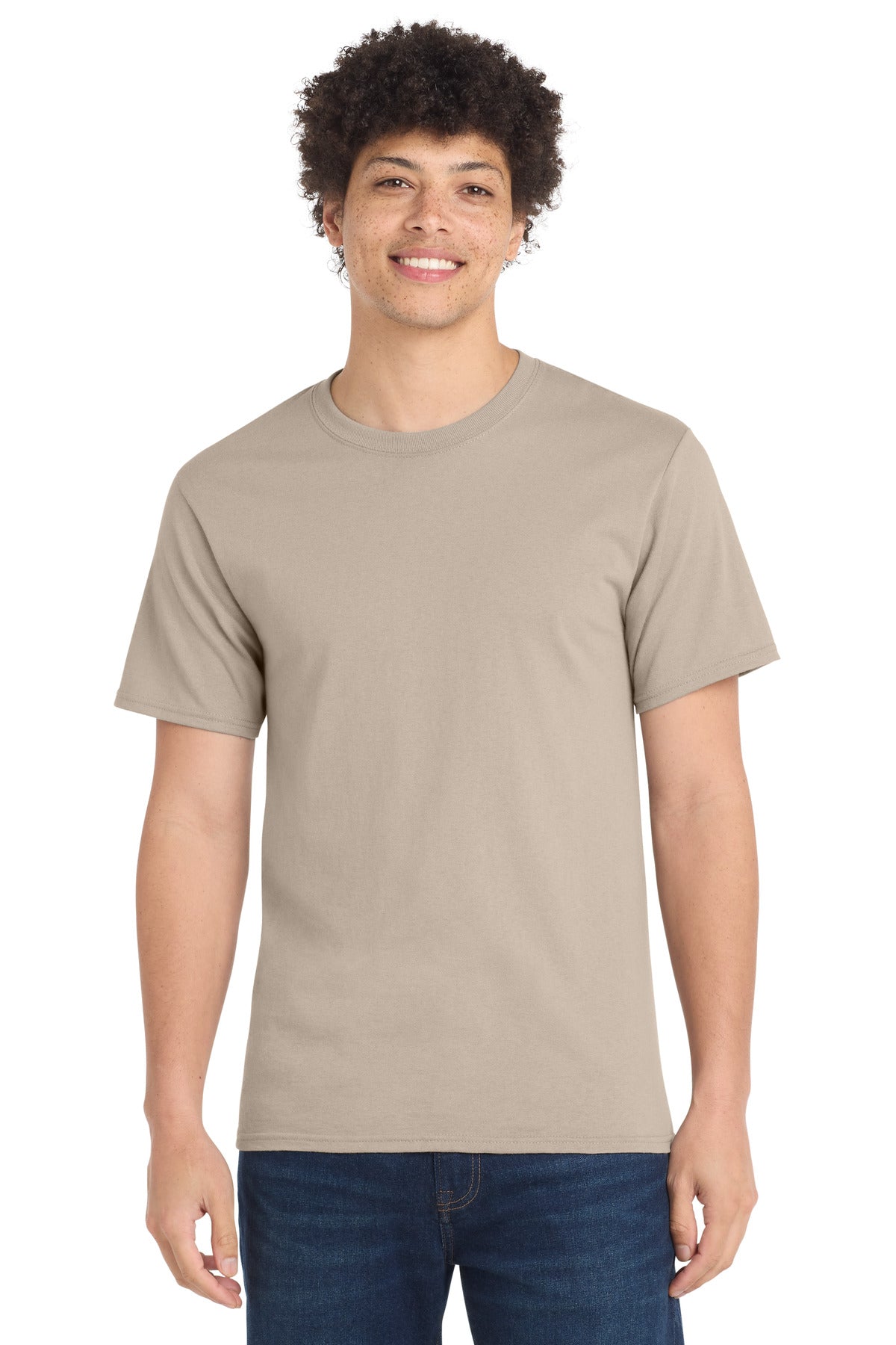Custom logo Port & Co® Tall Essential Tee.  PC61T in Light Sand