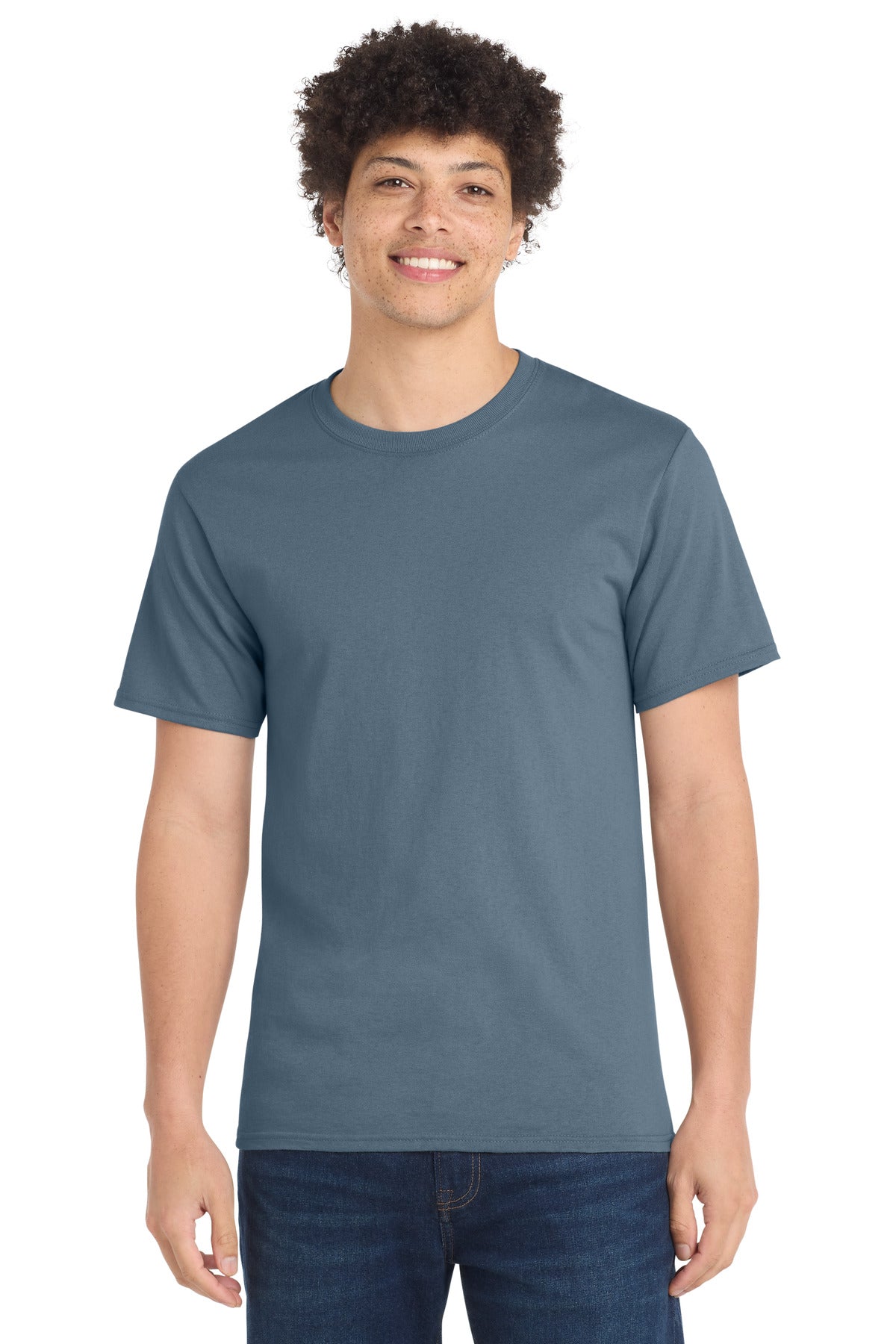 Custom logo Port & Co® Tall Essential Tee.  PC61T in Stonewashed Blue