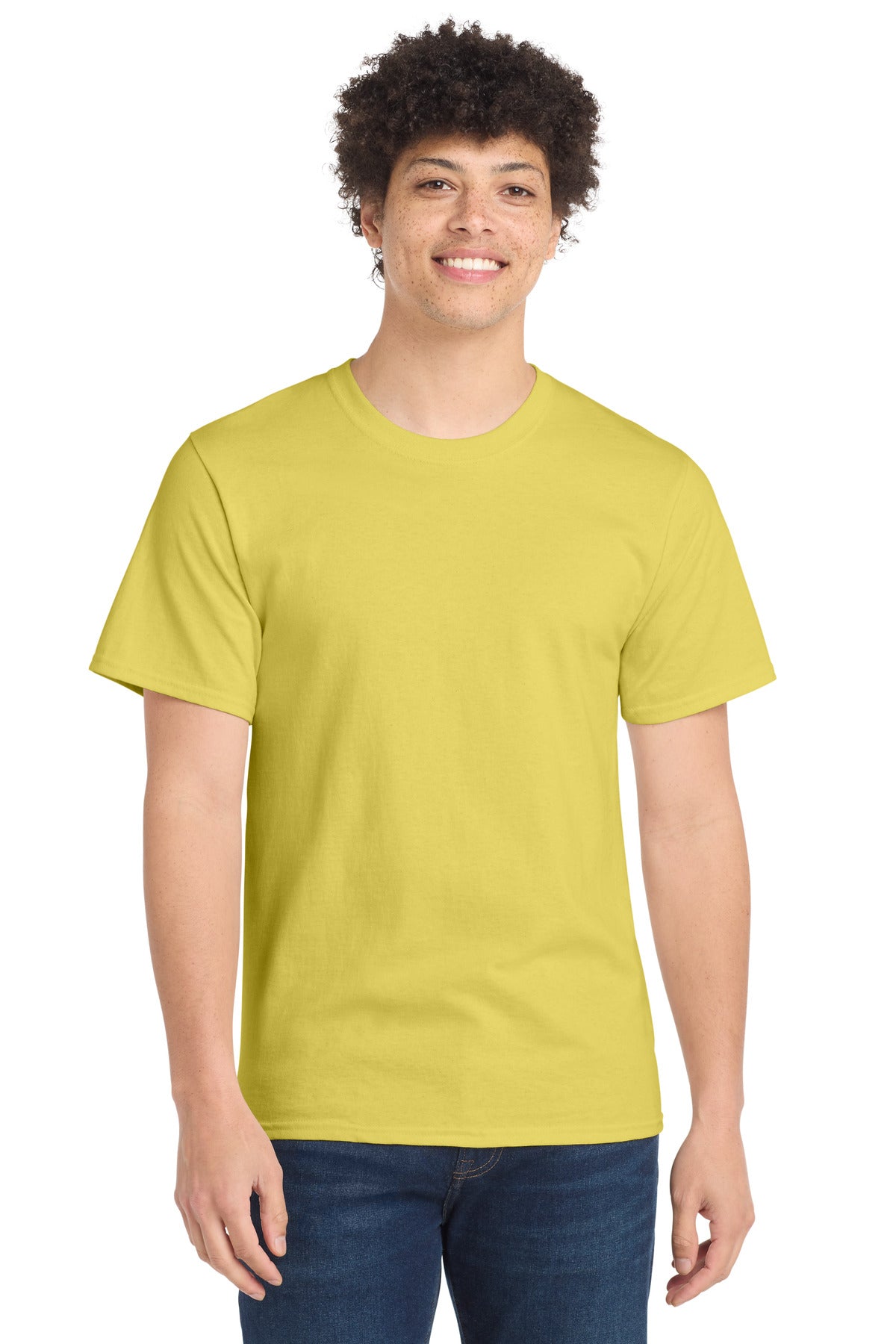 Custom logo Port & Co® Tall Essential Tee.  PC61T in Yellow