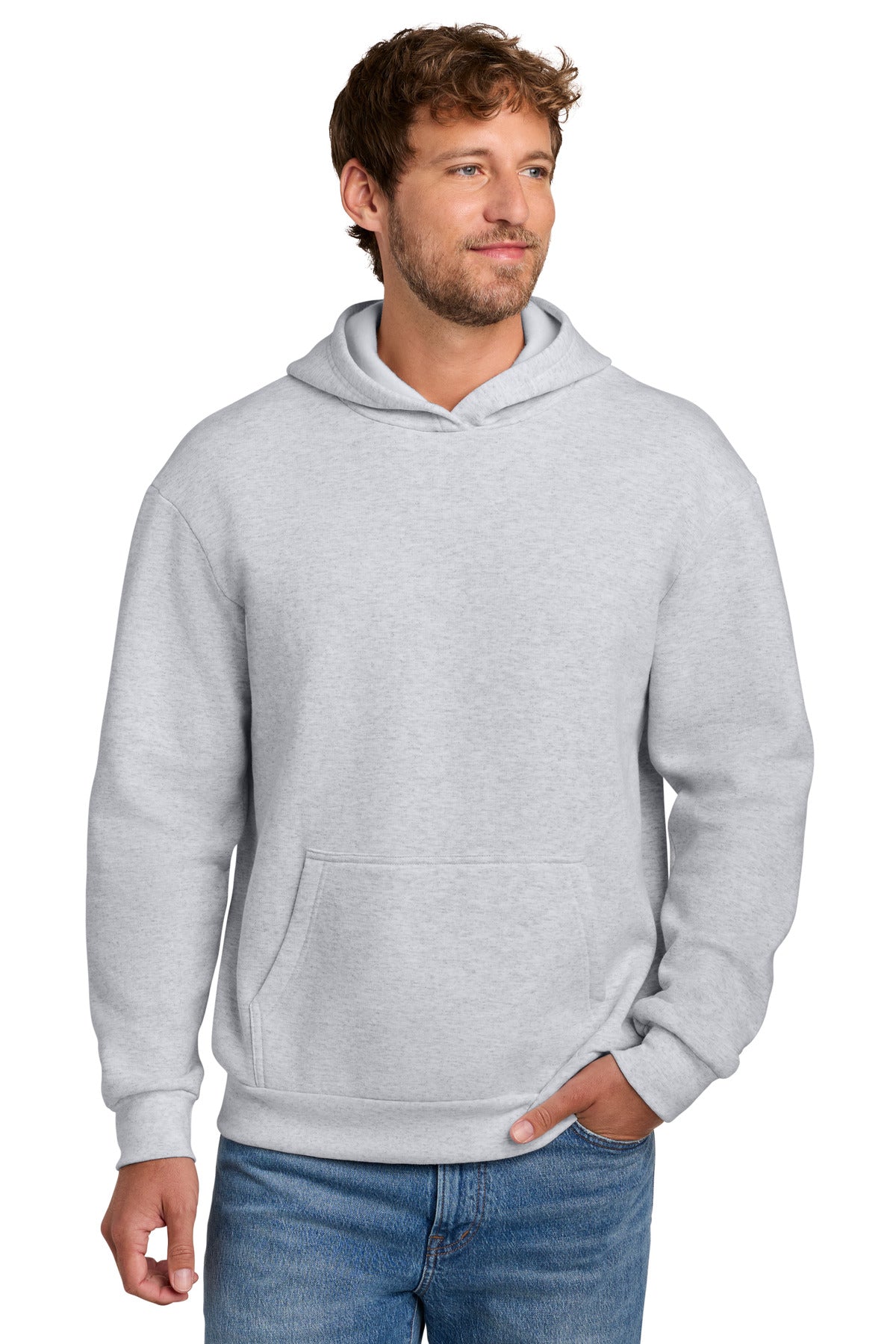 Custom logo Port & Co® Easy Fleece Pullover Hooded Sweatshirt PC68H in Ash