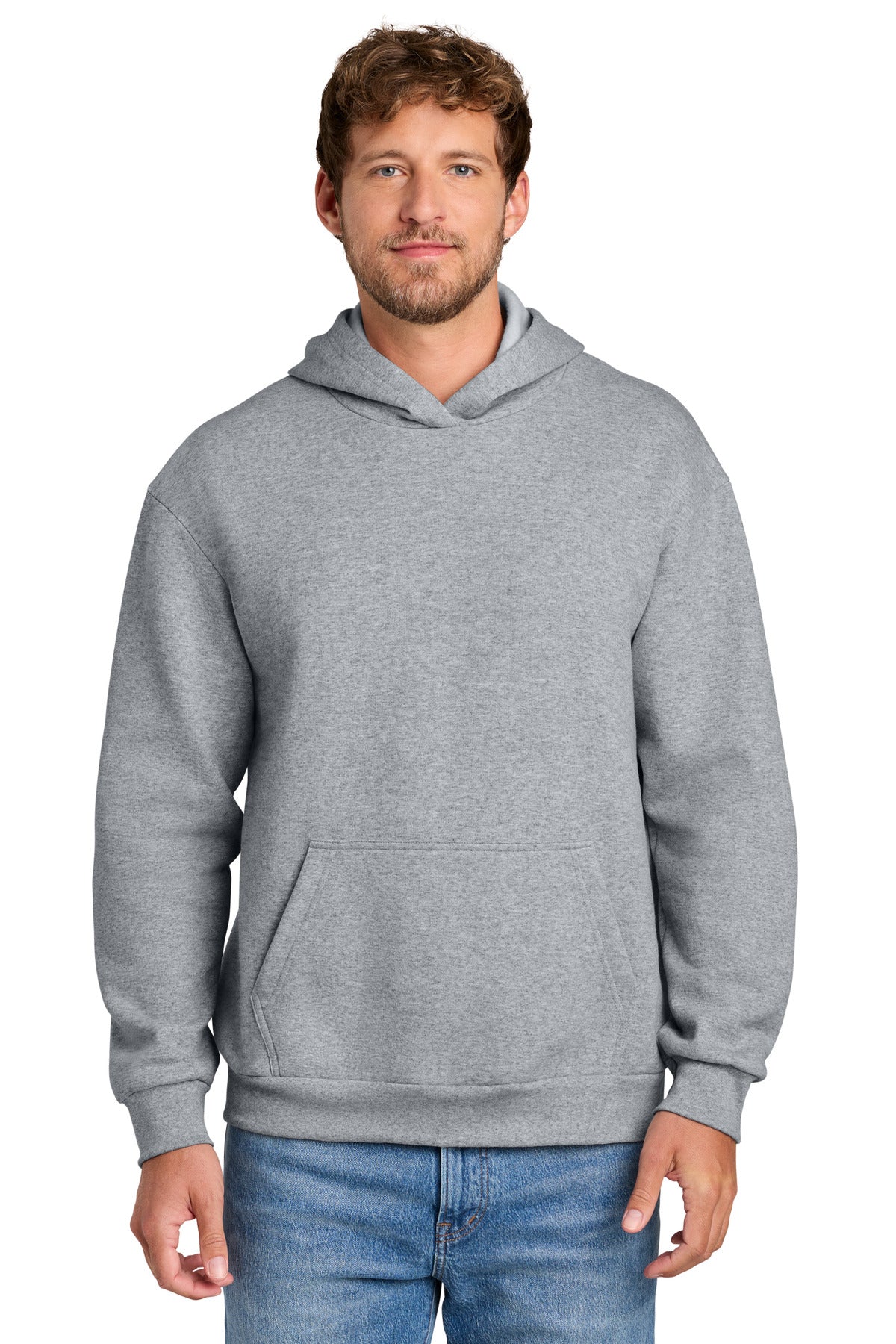 Custom logo Port & Co® Easy Fleece Pullover Hooded Sweatshirt PC68H in Athletic Heather