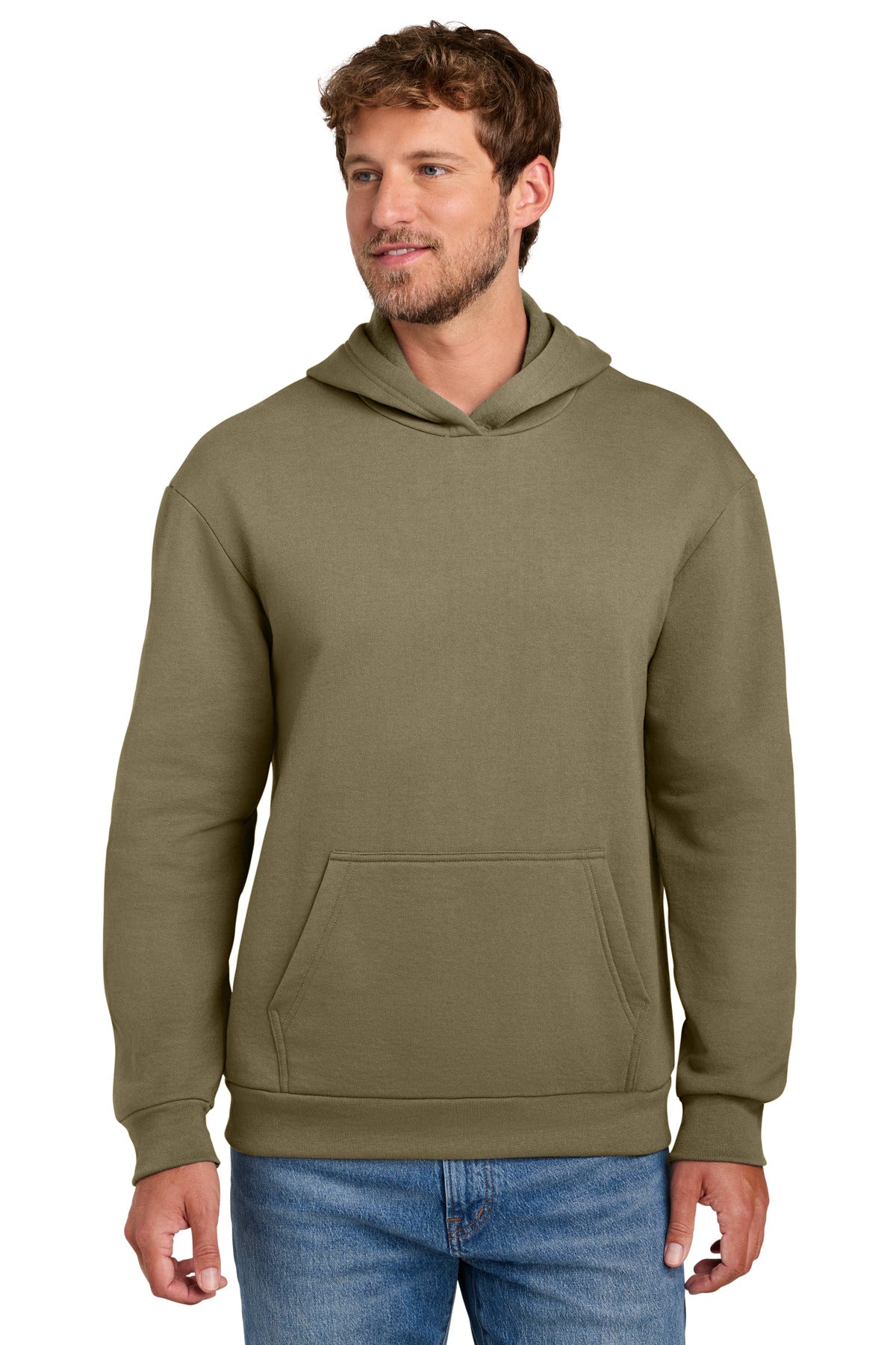 Custom logo Port & Co® Easy Fleece Pullover Hooded Sweatshirt PC68H in Coyote Brown