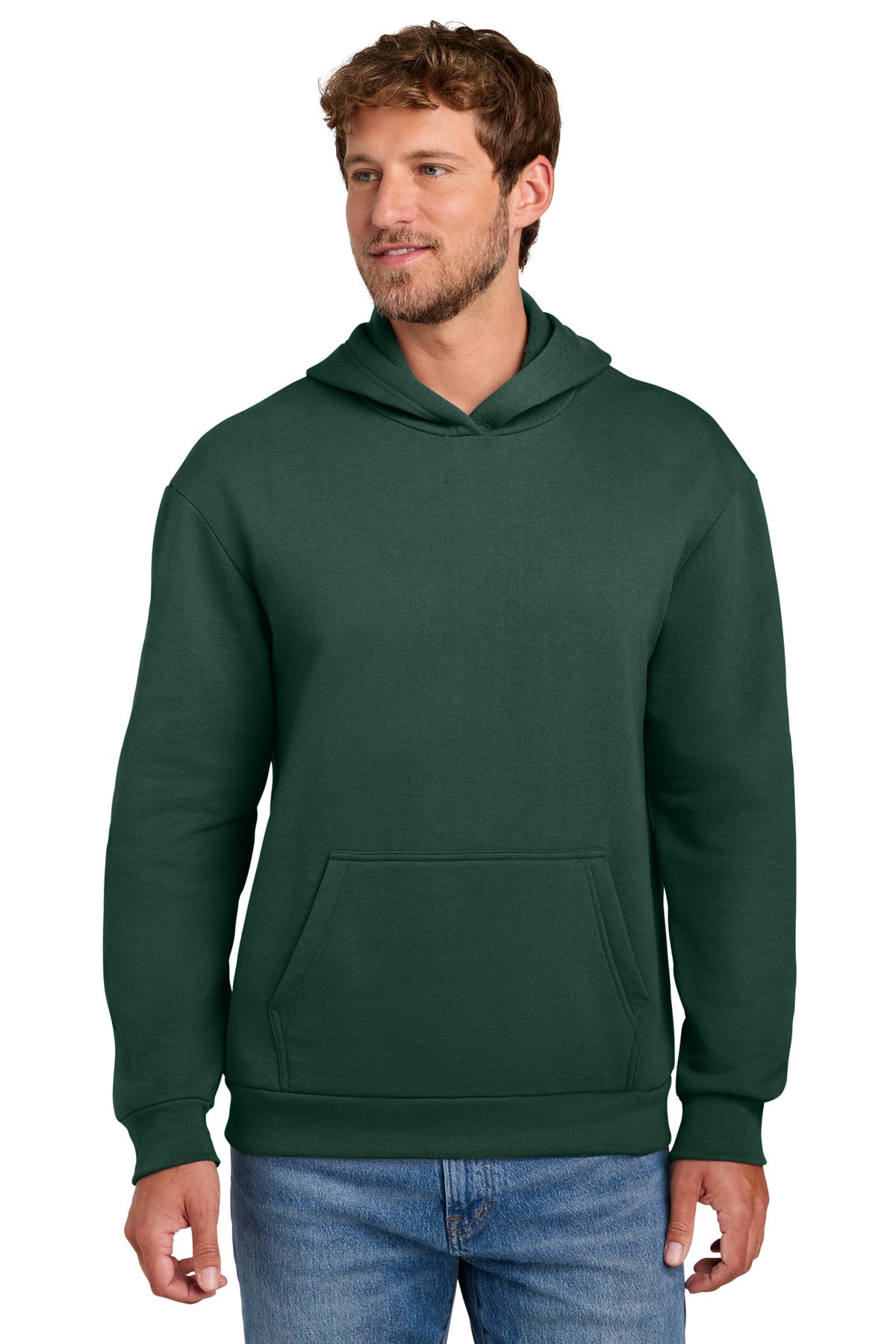 Custom logo Port & Co® Easy Fleece Pullover Hooded Sweatshirt PC68H in Dark Green