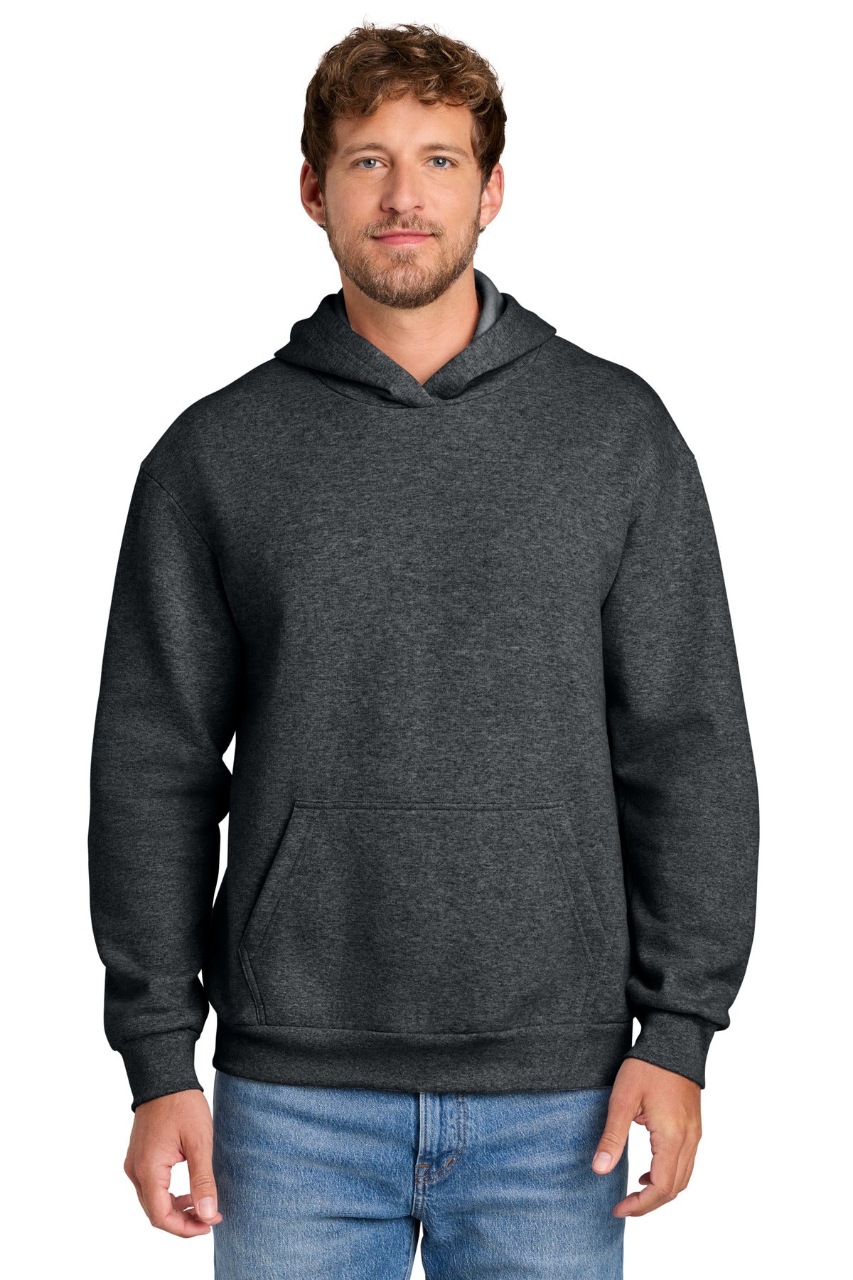 Custom logo Port & Co® Easy Fleece Pullover Hooded Sweatshirt PC68H in Dark Heather Grey