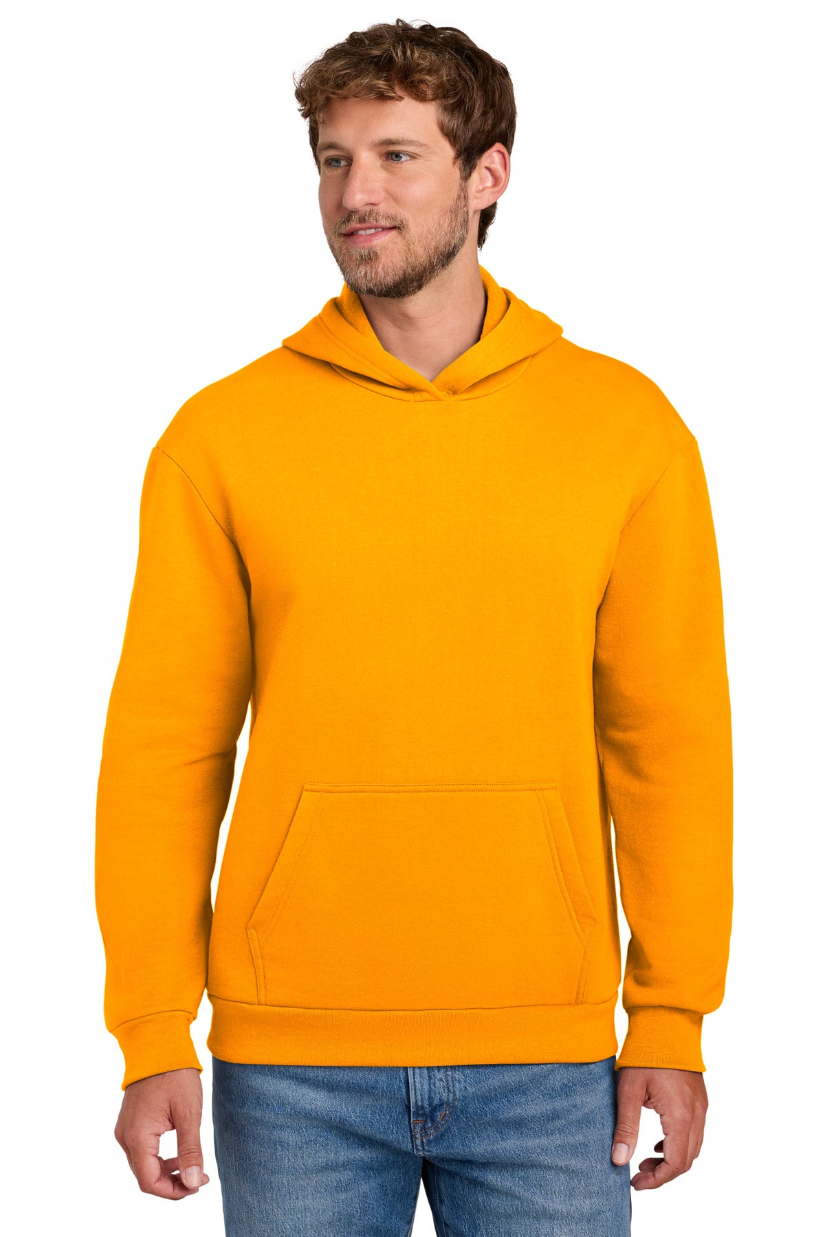 Custom logo Port & Co® Easy Fleece Pullover Hooded Sweatshirt PC68H in Gold