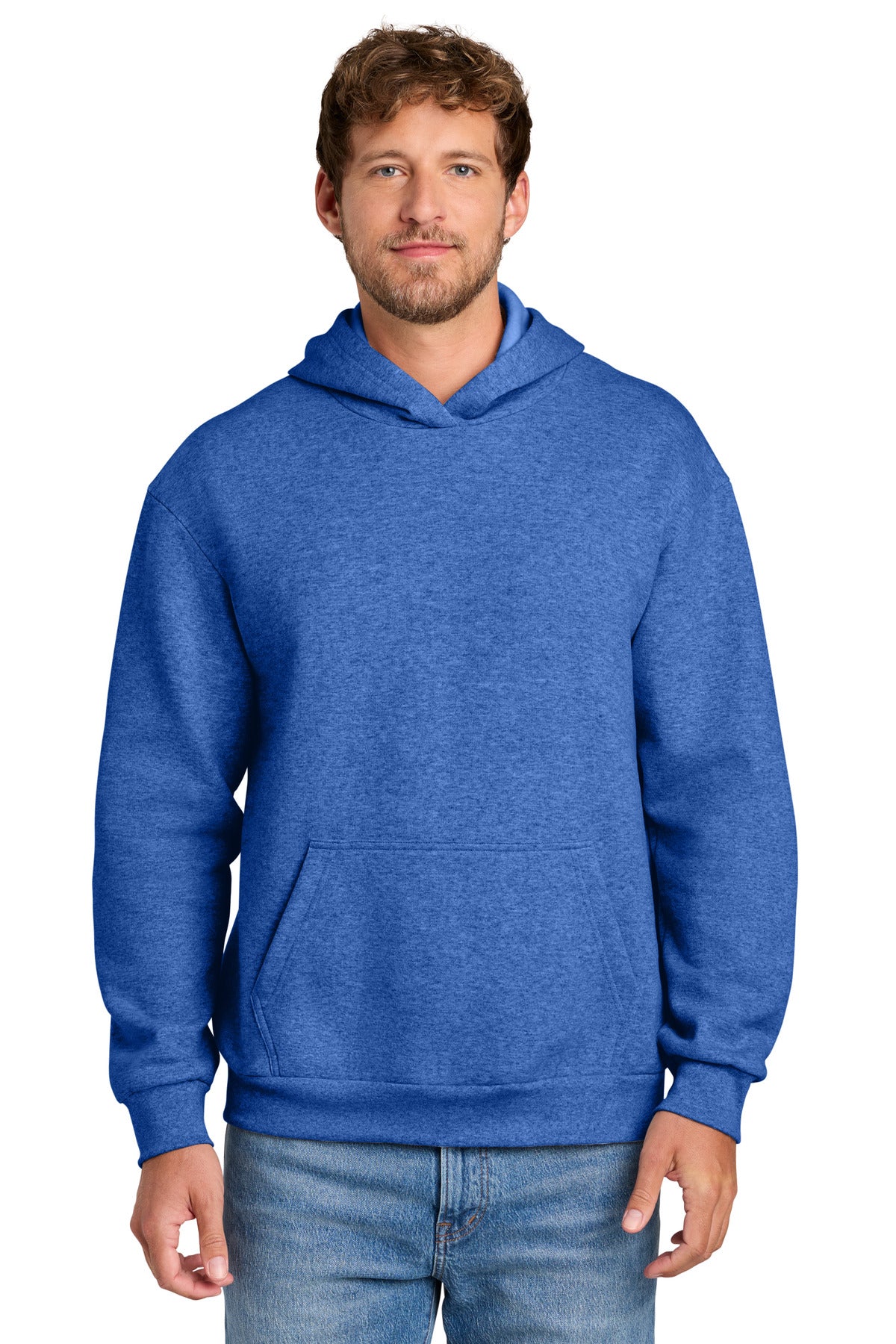 Custom logo Port & Co® Easy Fleece Pullover Hooded Sweatshirt PC68H in Heather Royal