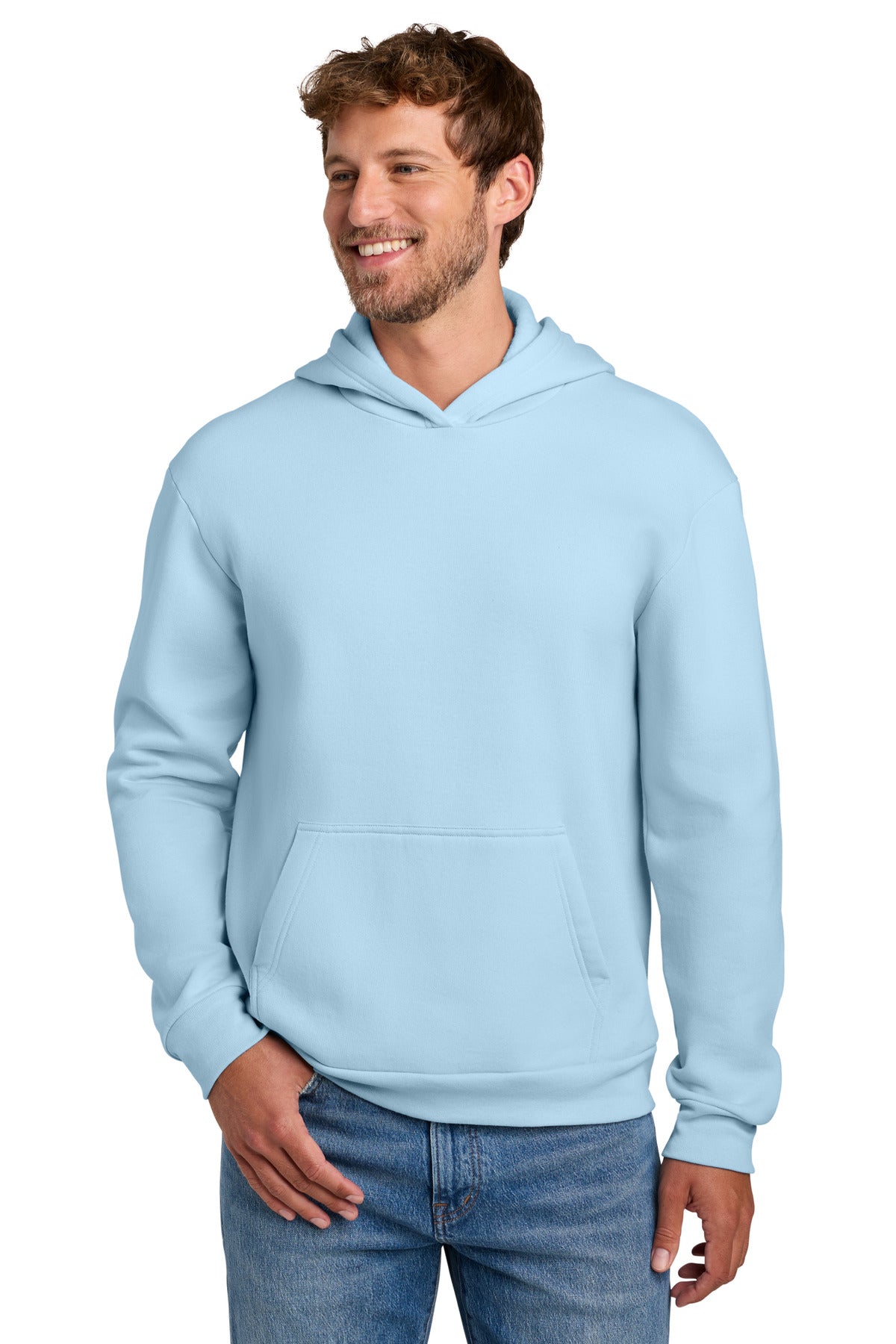 Custom logo Port & Co® Easy Fleece Pullover Hooded Sweatshirt PC68H in Ice Blue