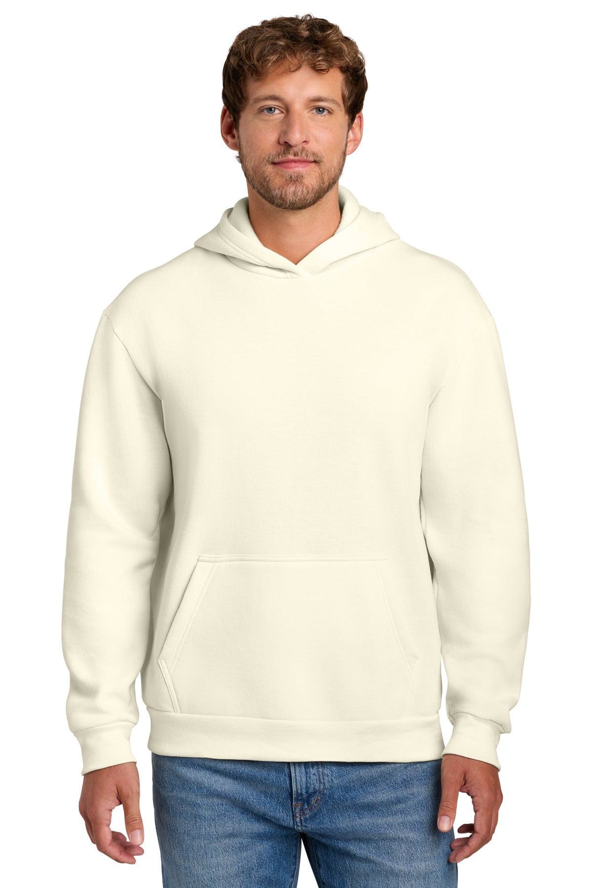 Custom logo Port & Co® Easy Fleece Pullover Hooded Sweatshirt PC68H in Ivory