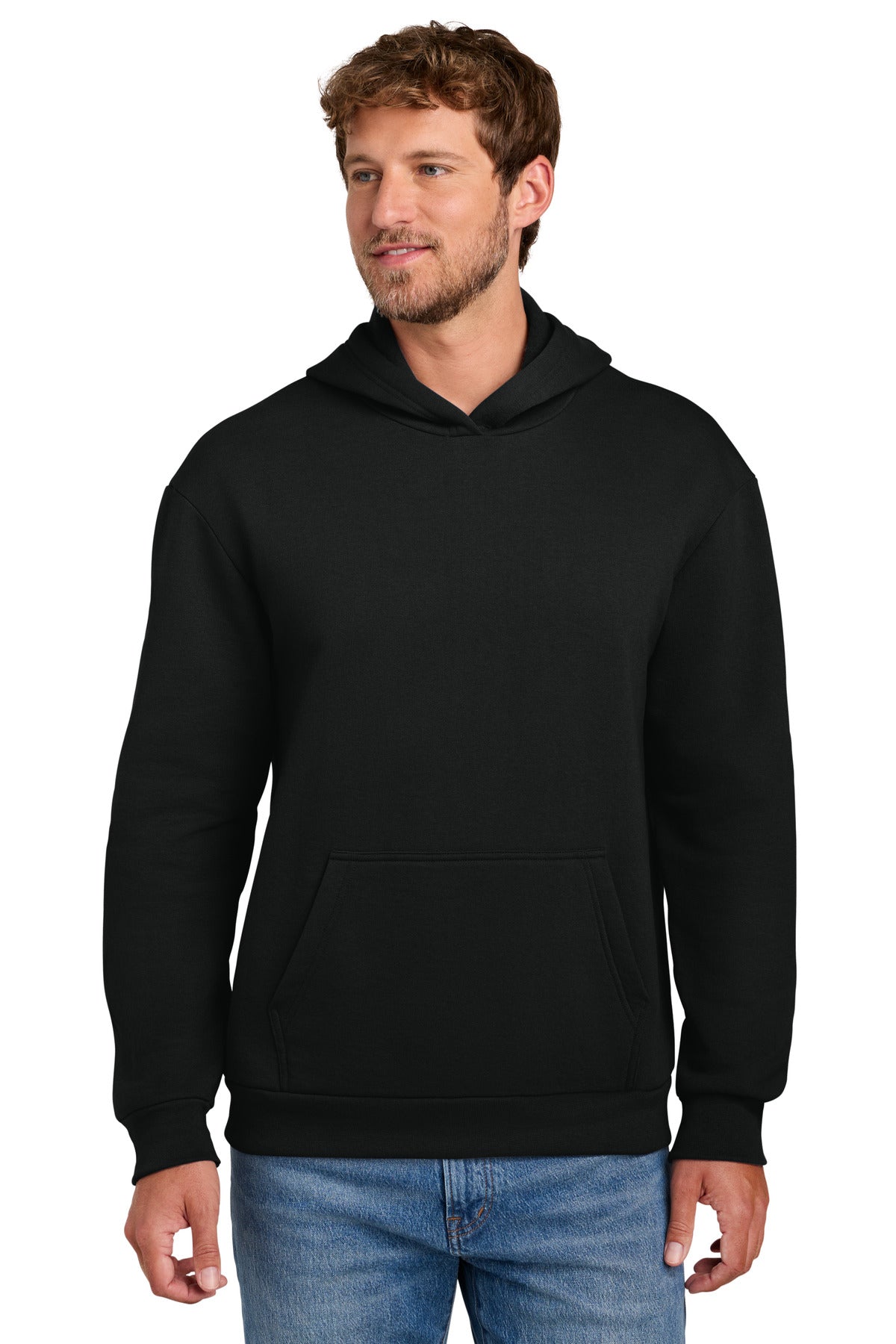 Custom logo Port & Co® Easy Fleece Pullover Hooded Sweatshirt PC68H in Jet Black