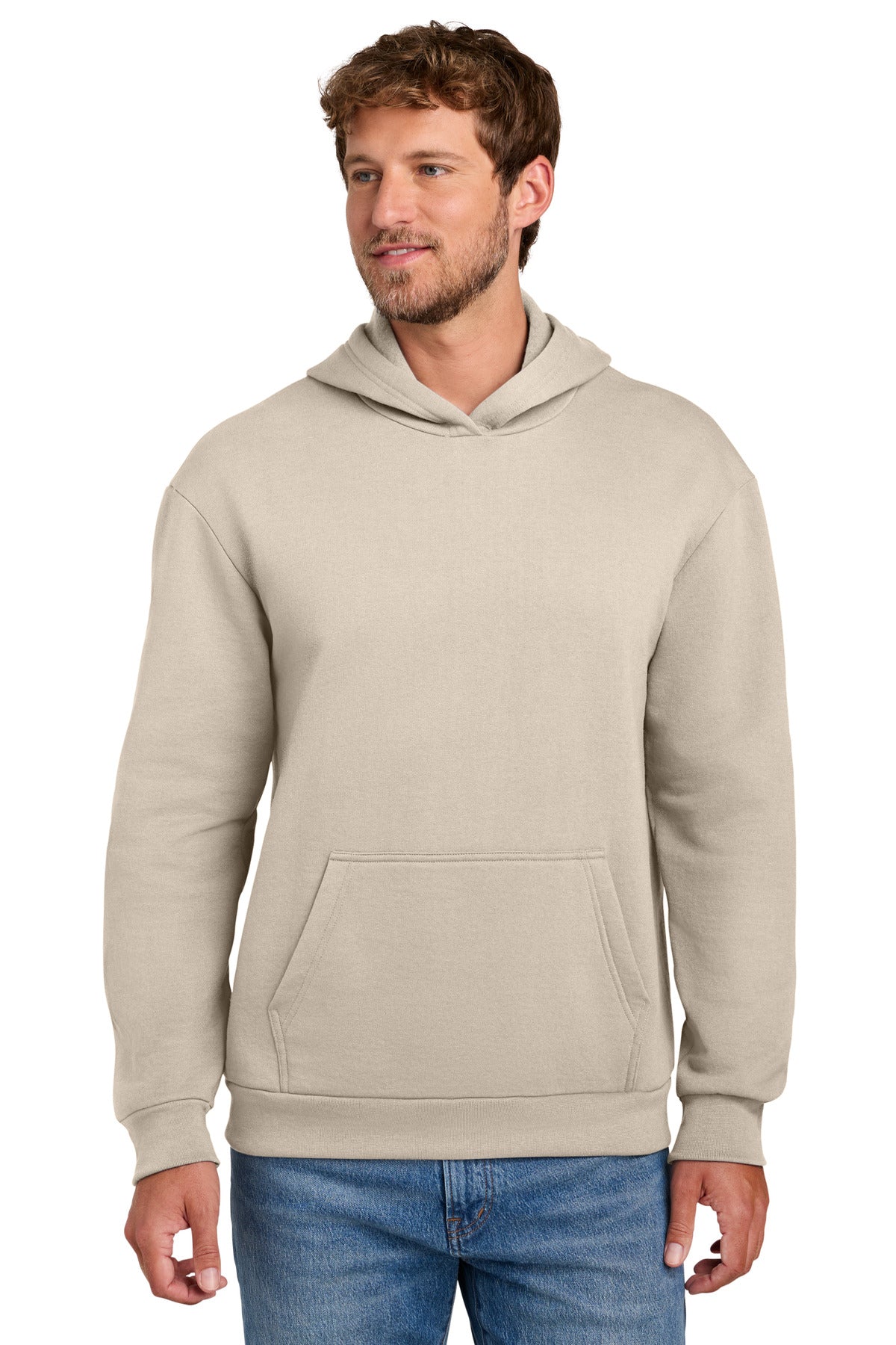 Custom logo Port & Co® Easy Fleece Pullover Hooded Sweatshirt PC68H in Light Sand