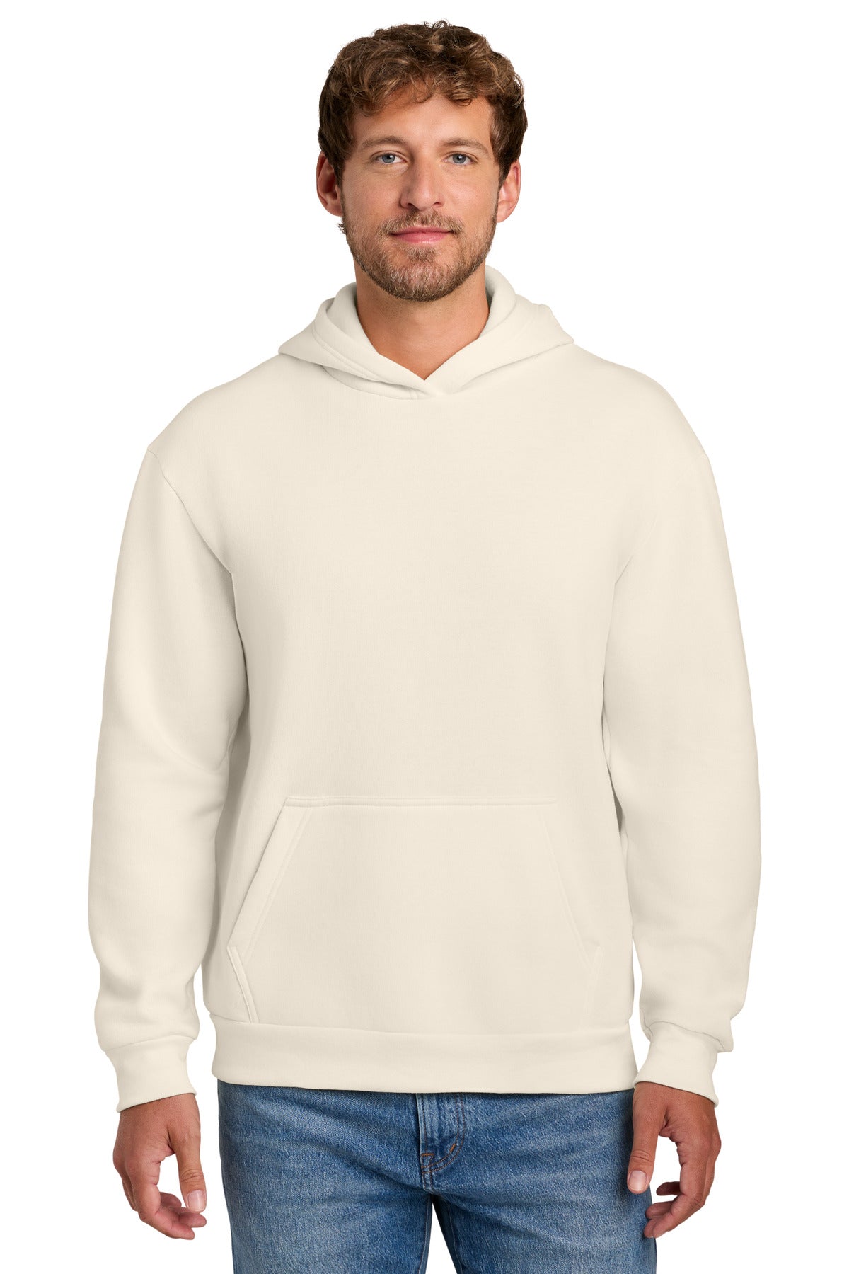 Custom logo Port & Co® Easy Fleece Pullover Hooded Sweatshirt PC68H in Natural