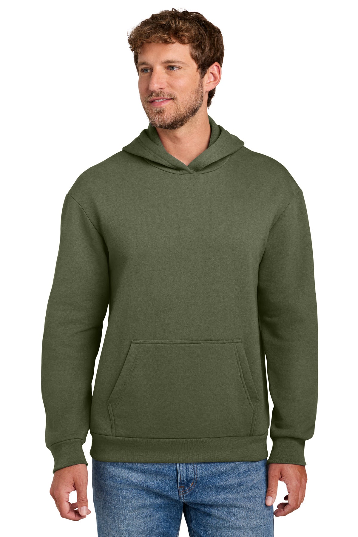 Custom logo Port & Co® Easy Fleece Pullover Hooded Sweatshirt PC68H in Olive Drab Green