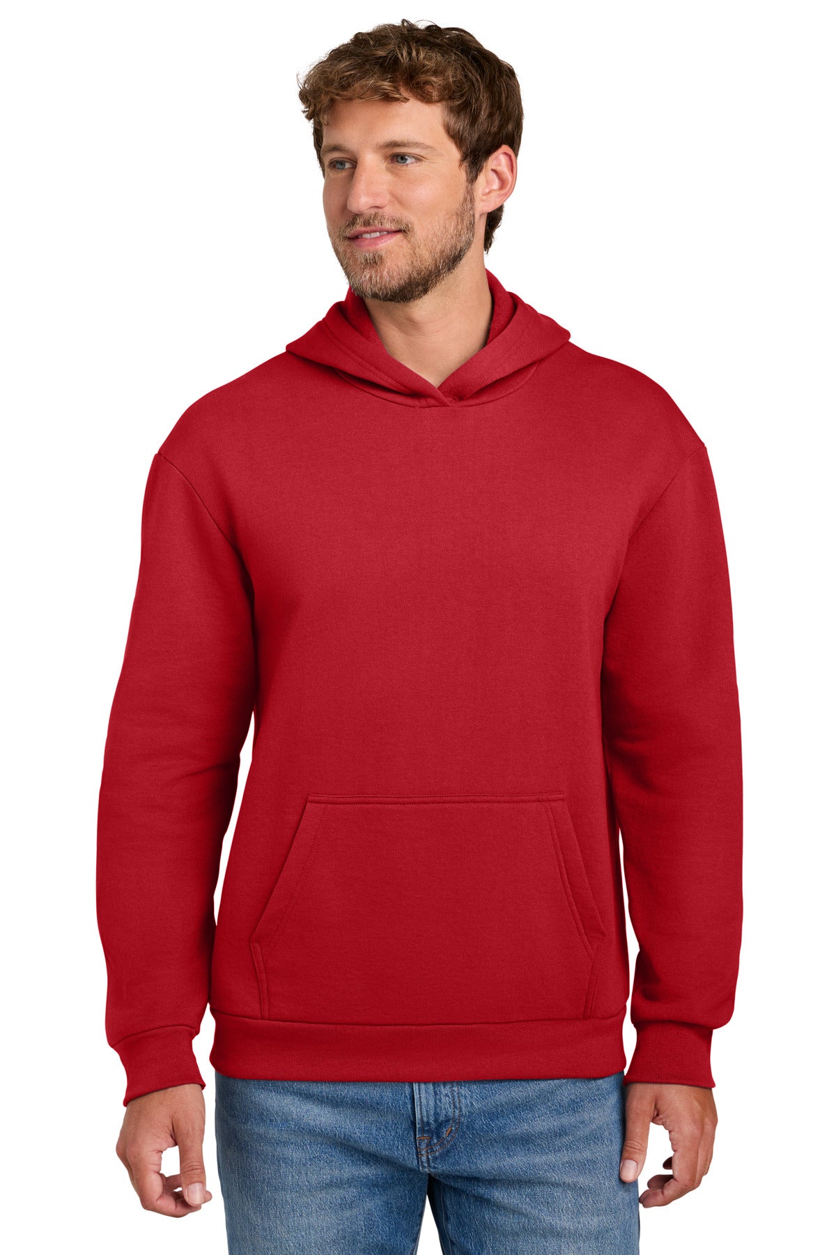 Custom logo Port & Co® Easy Fleece Pullover Hooded Sweatshirt PC68H in Red