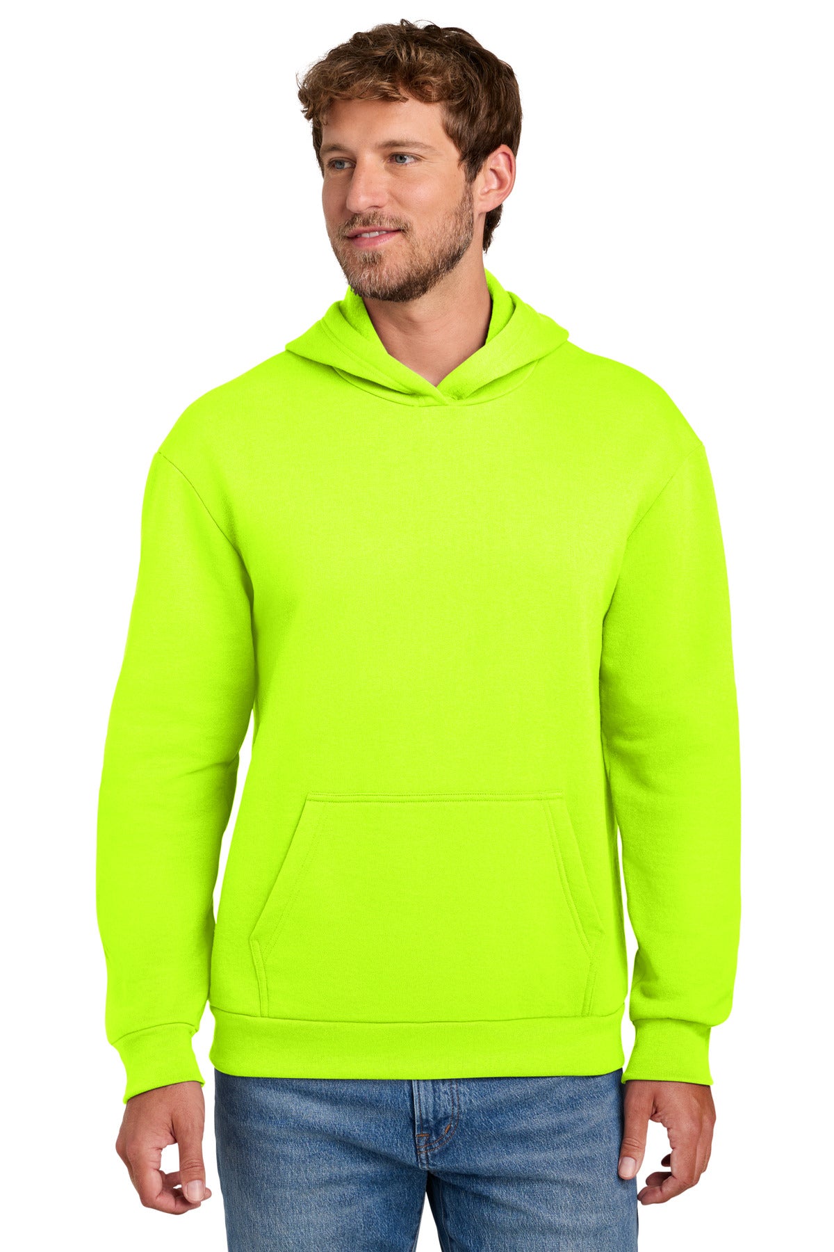 Custom logo Port & Co® Easy Fleece Pullover Hooded Sweatshirt PC68H in S. Green