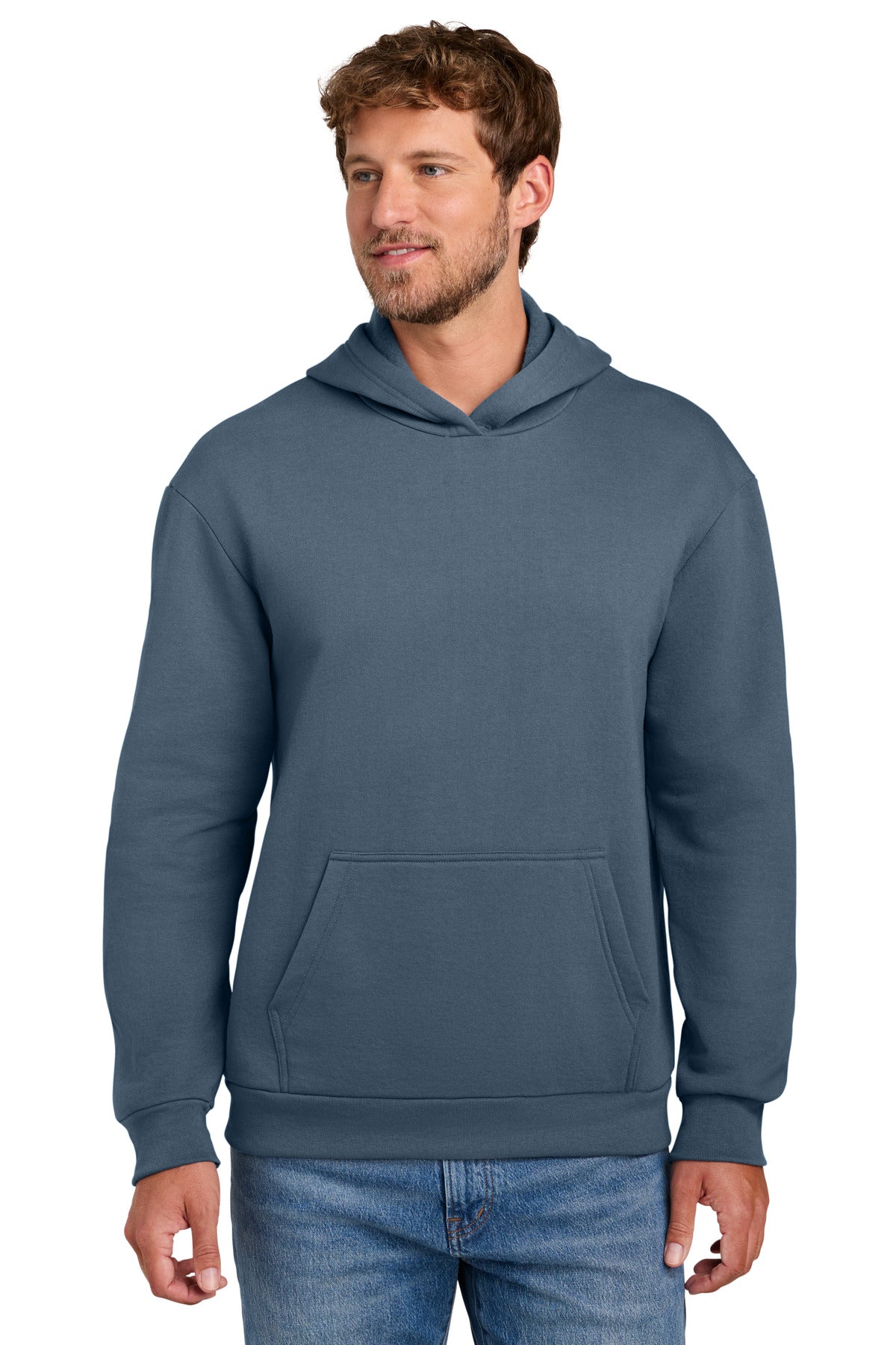Custom logo Port & Co® Easy Fleece Pullover Hooded Sweatshirt PC68H in Steel Blue