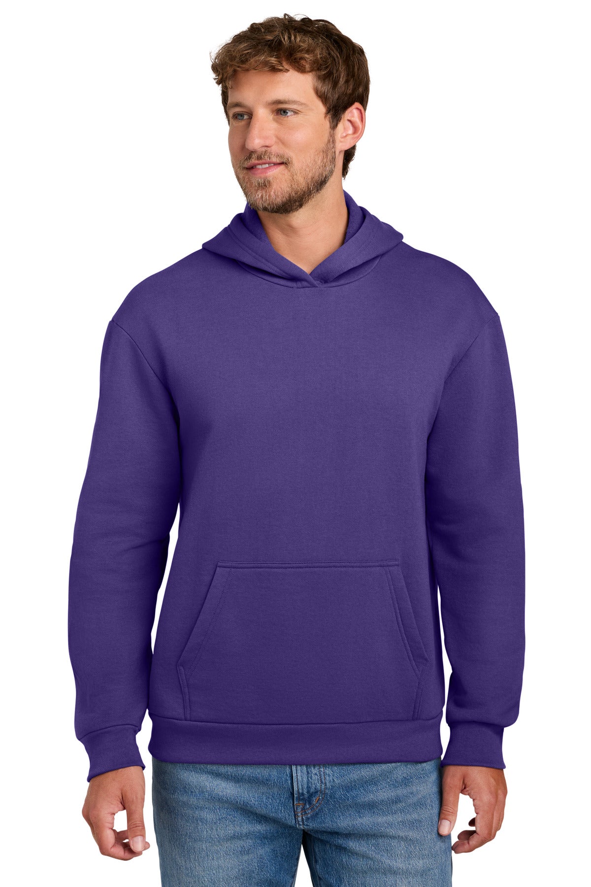 Custom logo Port & Co® Easy Fleece Pullover Hooded Sweatshirt PC68H in Team Purple
