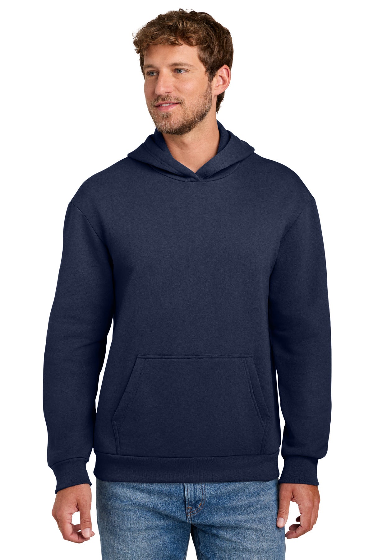 Custom logo Port & Co® Easy Fleece Pullover Hooded Sweatshirt PC68H in True Navy
