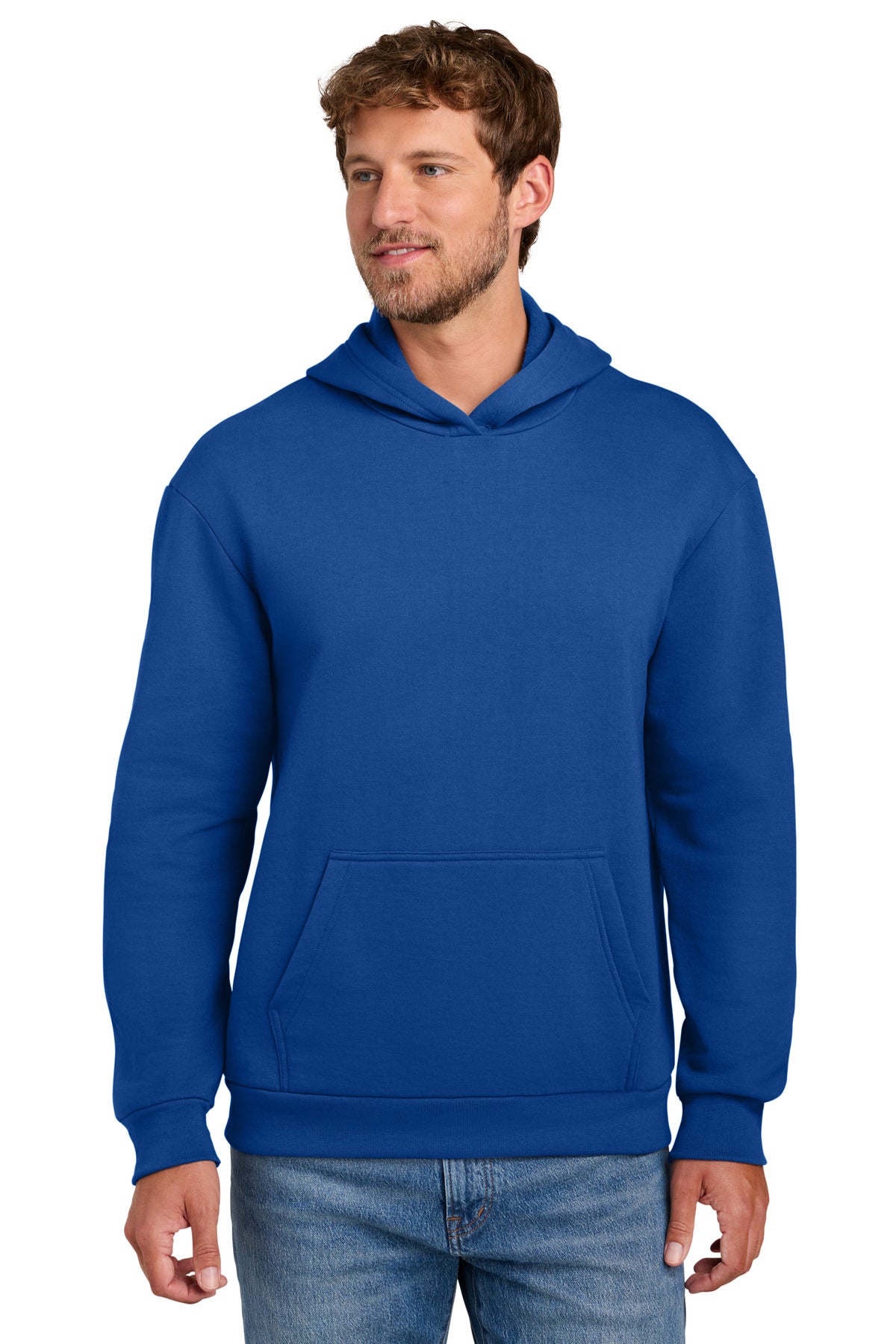 Custom logo Port & Co® Easy Fleece Pullover Hooded Sweatshirt PC68H in True Royal